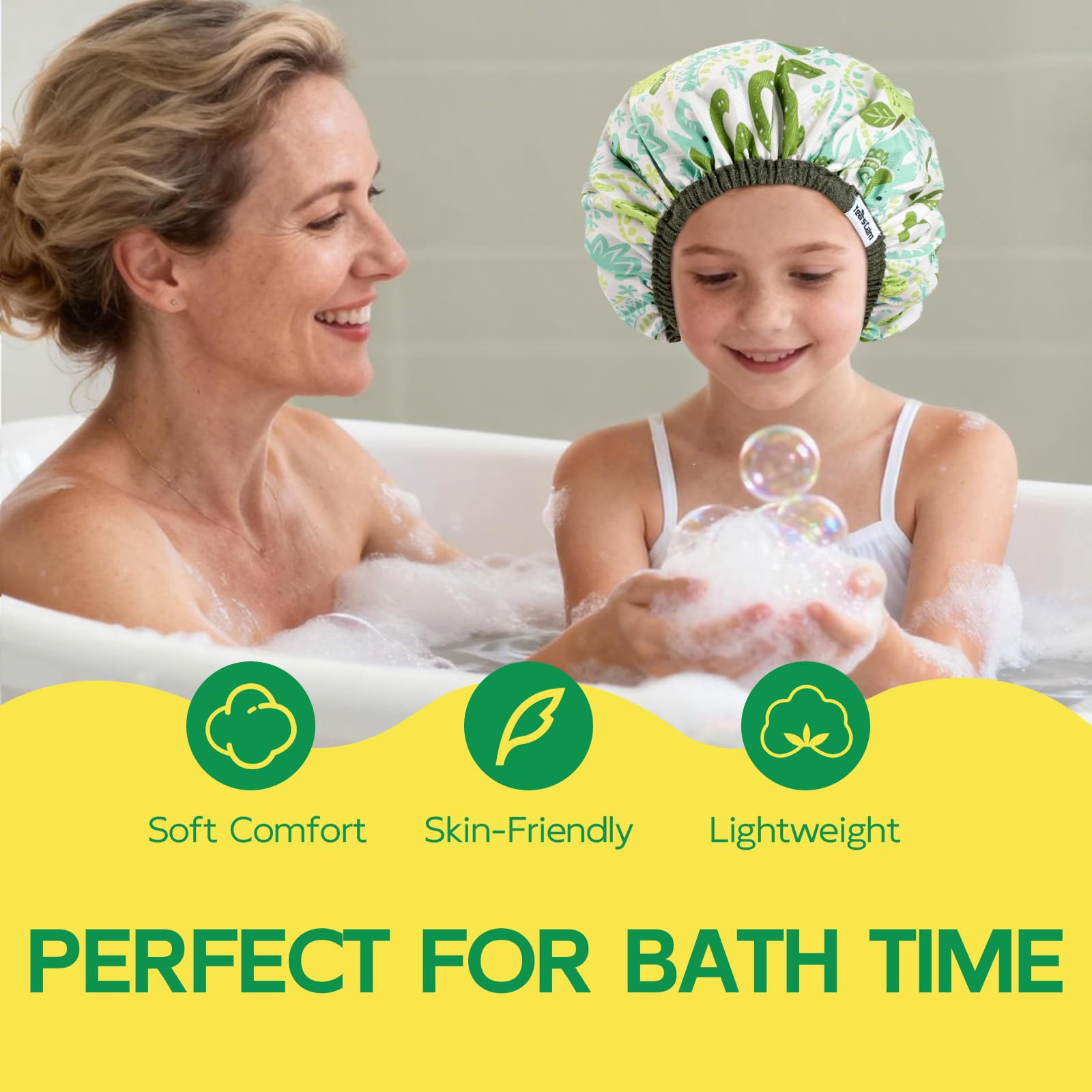 Years calm Kids Shower Cap - Waterproof Reusable Cartoon Bath Cap with Soft Elastic Band