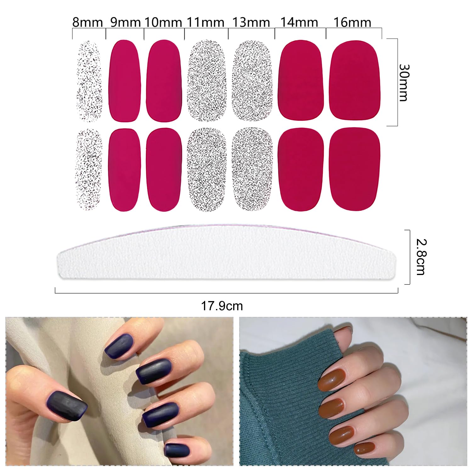 YECIRALA 20 Sheets Gel Nail Strips with File Set – Mix Colors