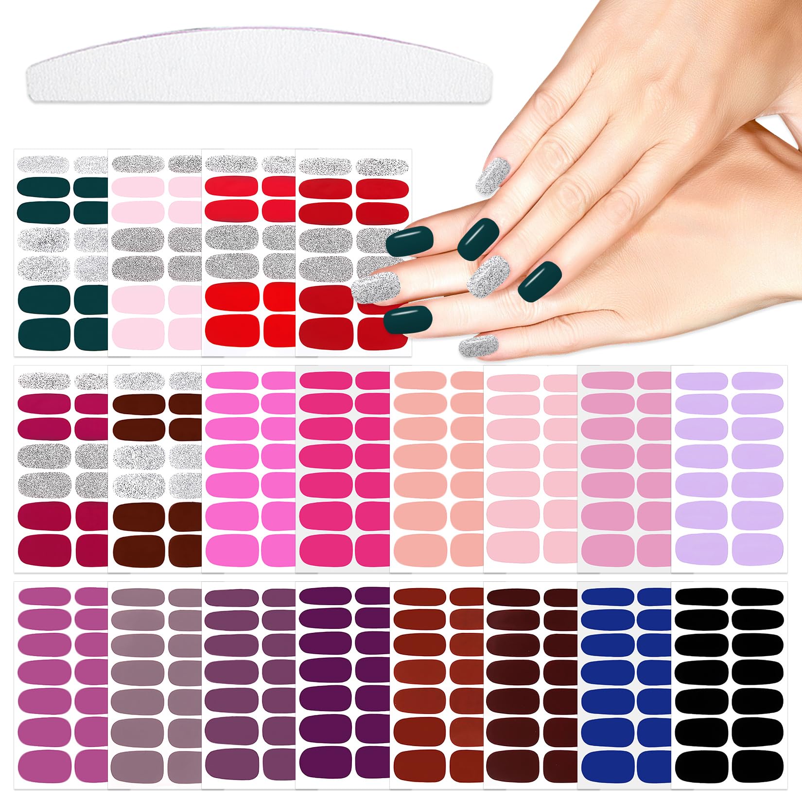 YECIRALA 20 Sheets Gel Nail Strips with File Set – Mix Colors
