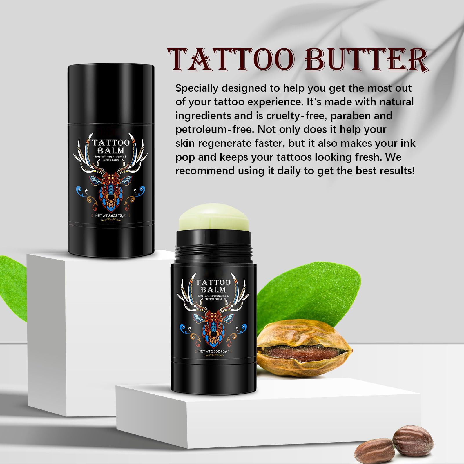 Yecuce Tattoo Aftercare Butter Balm – 2.6 oz Natural Organic Moisturizer for New & Old Tattoos
