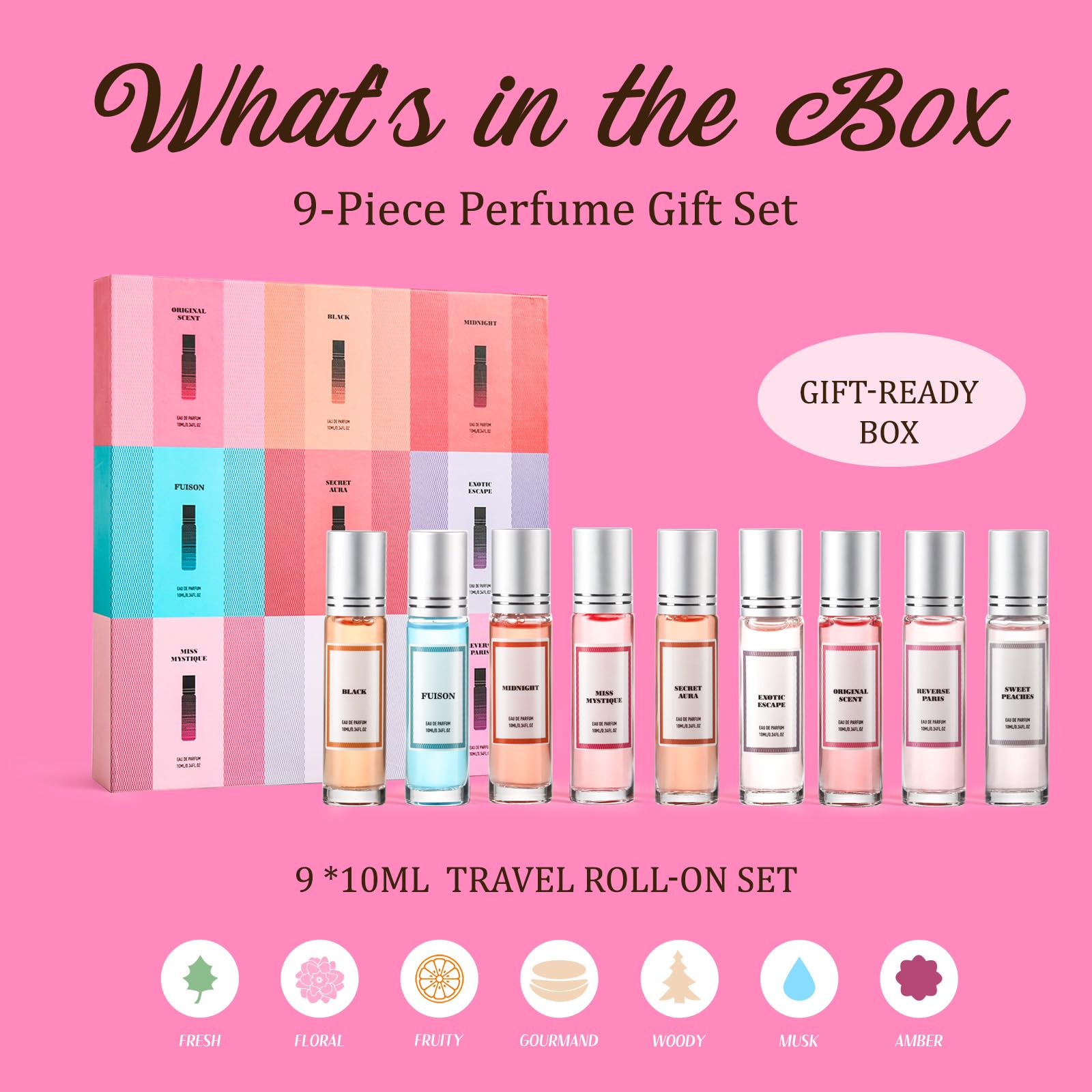 YeJammarp Pheromone Perfume Gift Set for Women — 9 Roll-On Oils with Citrus, Jasmine, Amber & Musk
