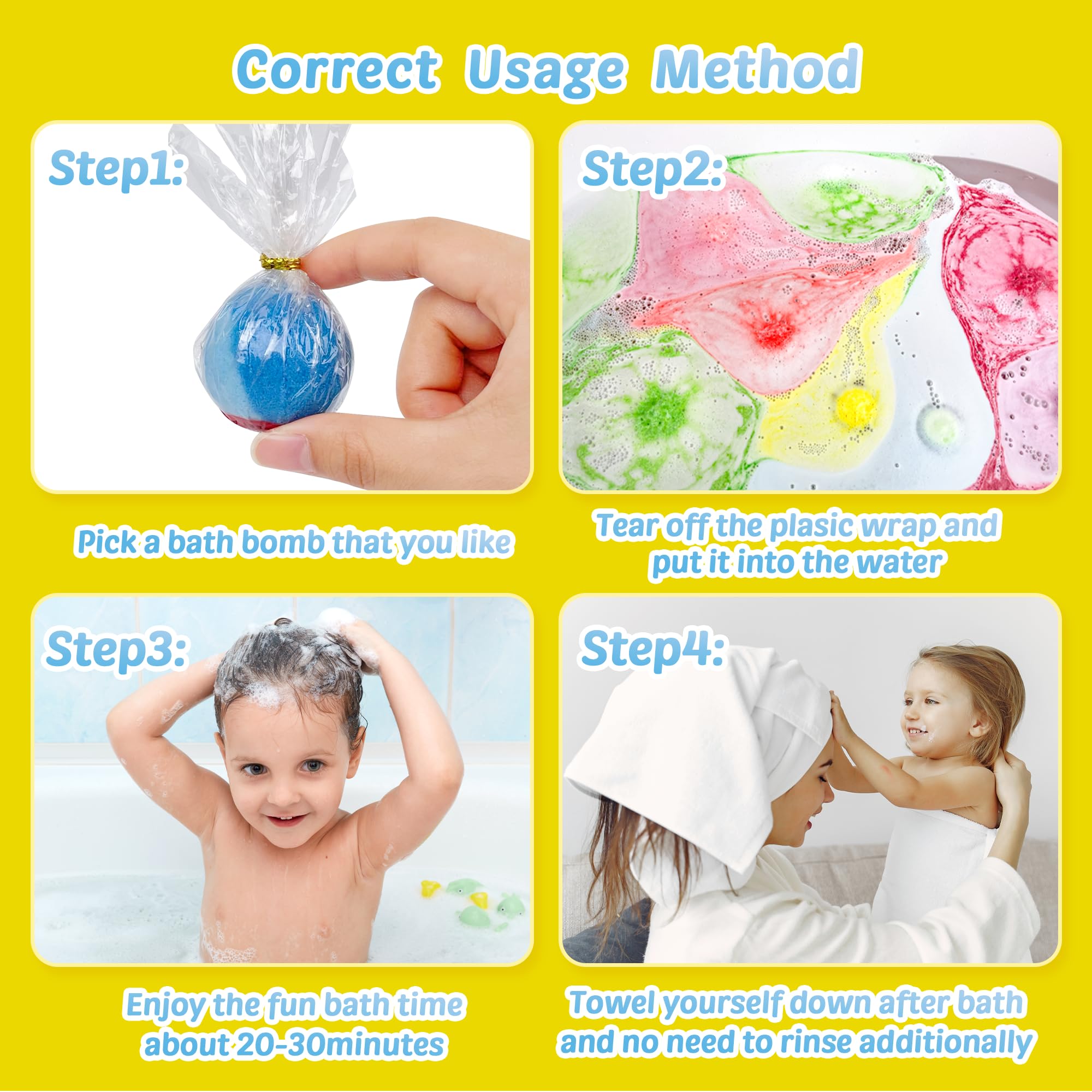 Yekery Glow-in-the-Dark Toy Bath Bombs for Kids – 30 Pcs, Natural & Organic