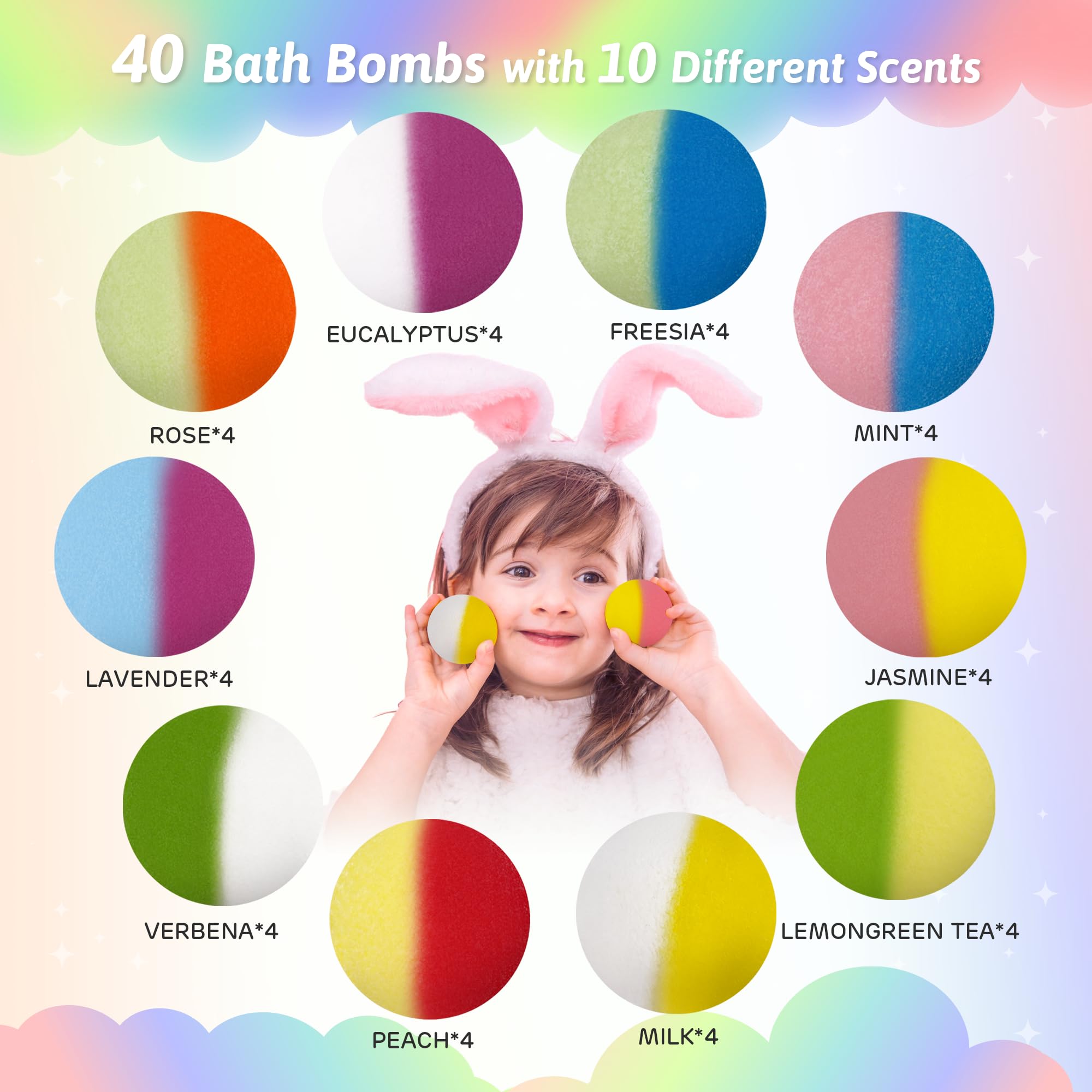 Yekery Kids Bath Bombs — 40-Pack with Surprise Toys Inside (Dino/Unicorn/Marine)