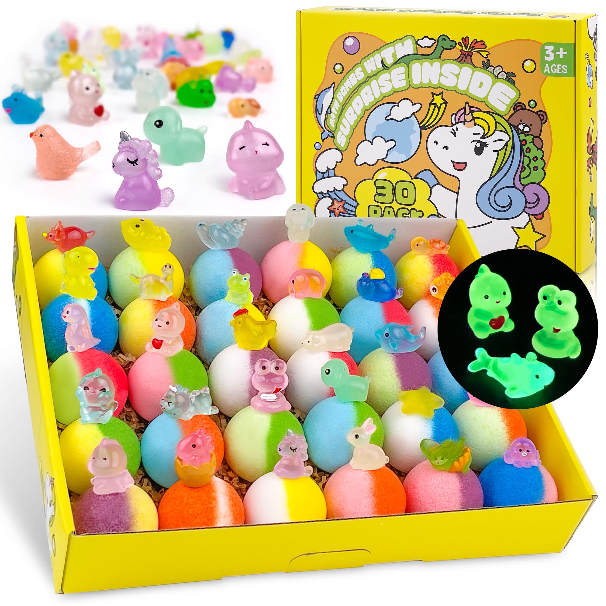 Yekery Glow-in-the-Dark Toy Bath Bombs for Kids – 30 Pcs, Natural & Organic