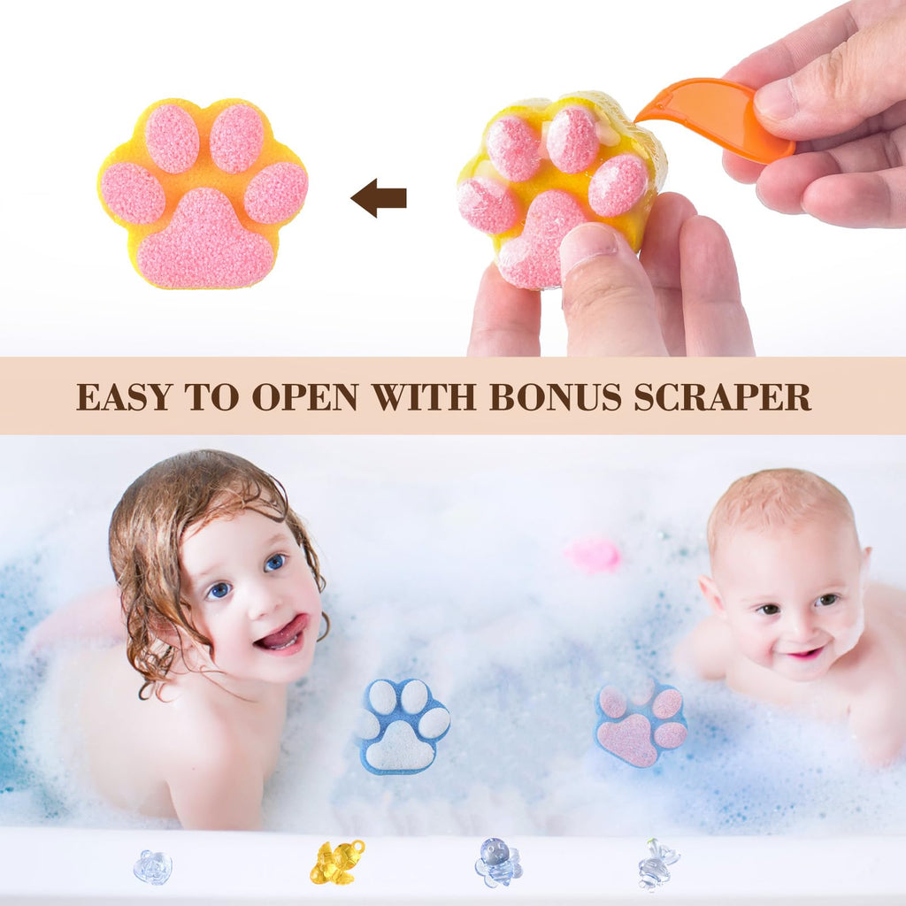 Yekery Paw Bath Bombs for Kids – 12 Surprises Inside, Organic Handmade Gift Set