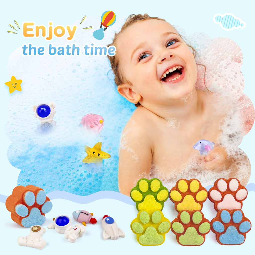 Yekery Kids Bath Bombs – 32 Surprises Inside Paw Shapes with Toys