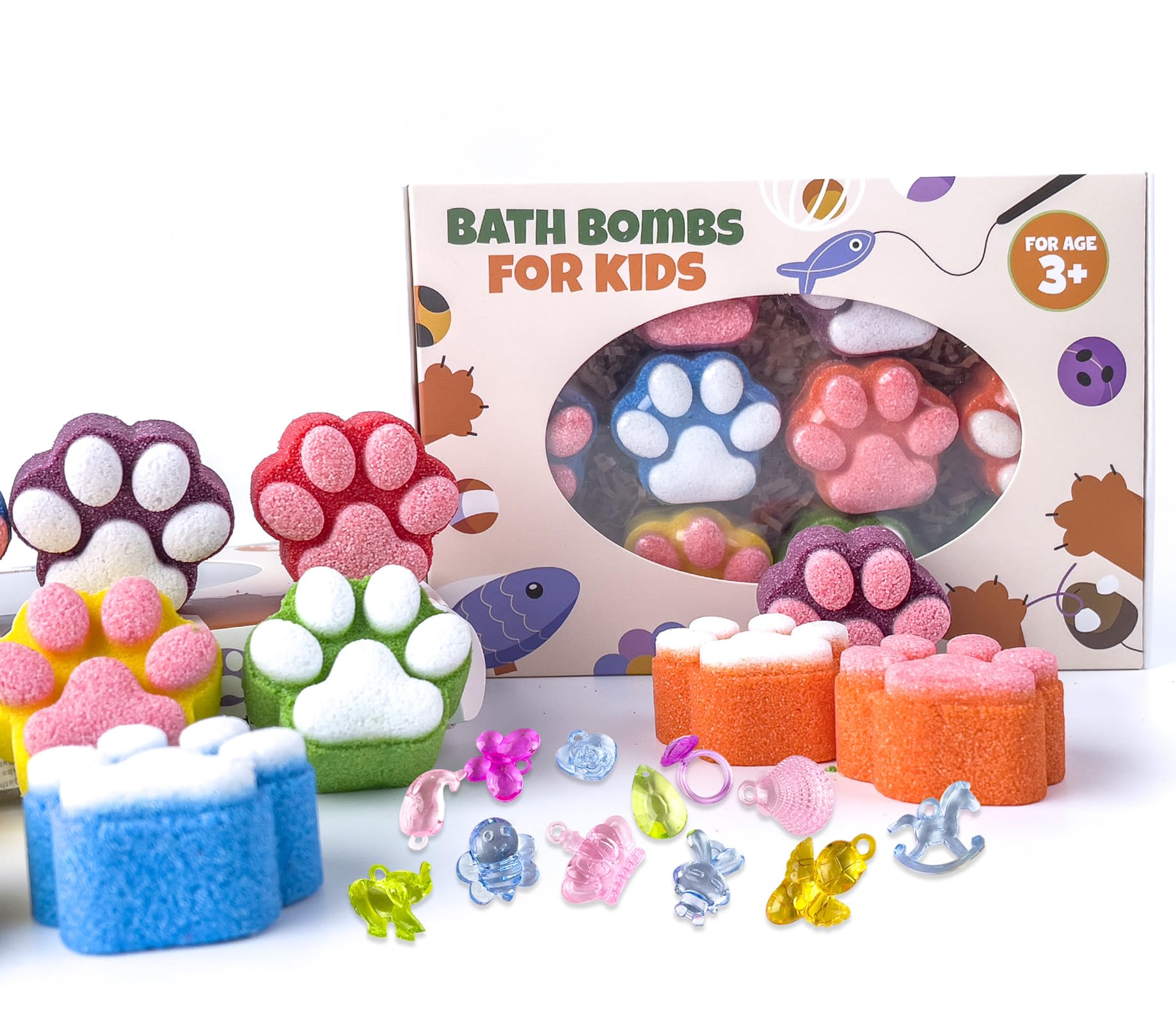 Yekery Paw Bath Bombs for Kids – 12 Surprises Inside, Organic Handmade Gift Set