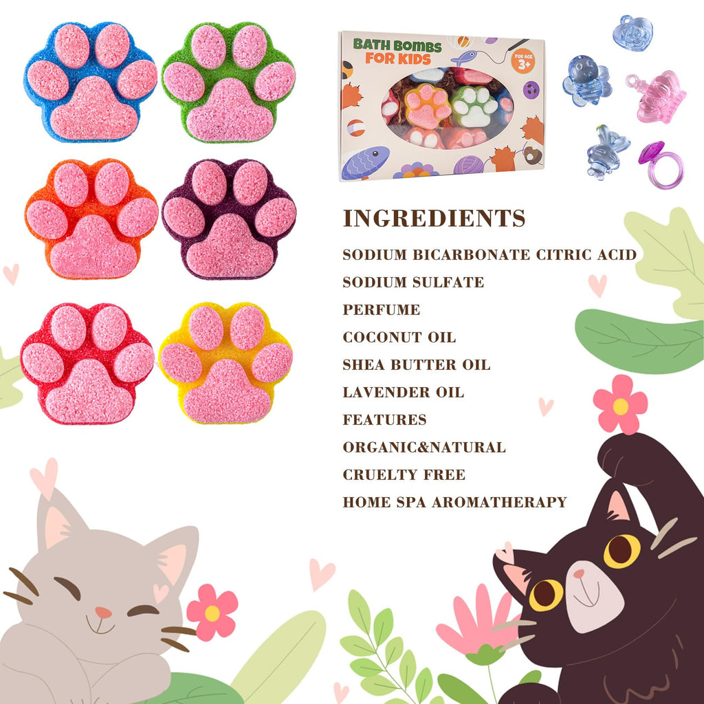 Yekery Paw Bath Bombs for Kids – 12 Surprises Inside, Organic Handmade Gift Set
