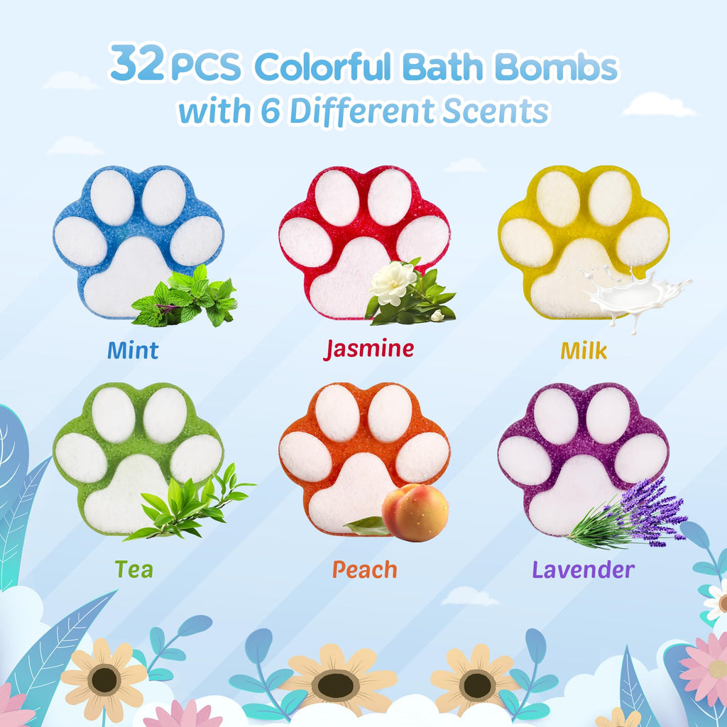 Yekery Kids Bath Bombs – 32 Surprises Inside Paw Shapes with Toys
