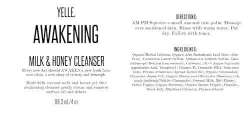 Yelle Awakening Milk & Honey Cleanser – pH-Balanced Face Wash with Coconut Milk (4oz)