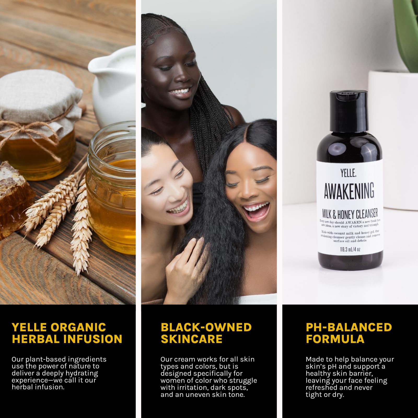 Yelle Awakening Milk & Honey Cleanser – pH-Balanced Face Wash with Coconut Milk (4oz)