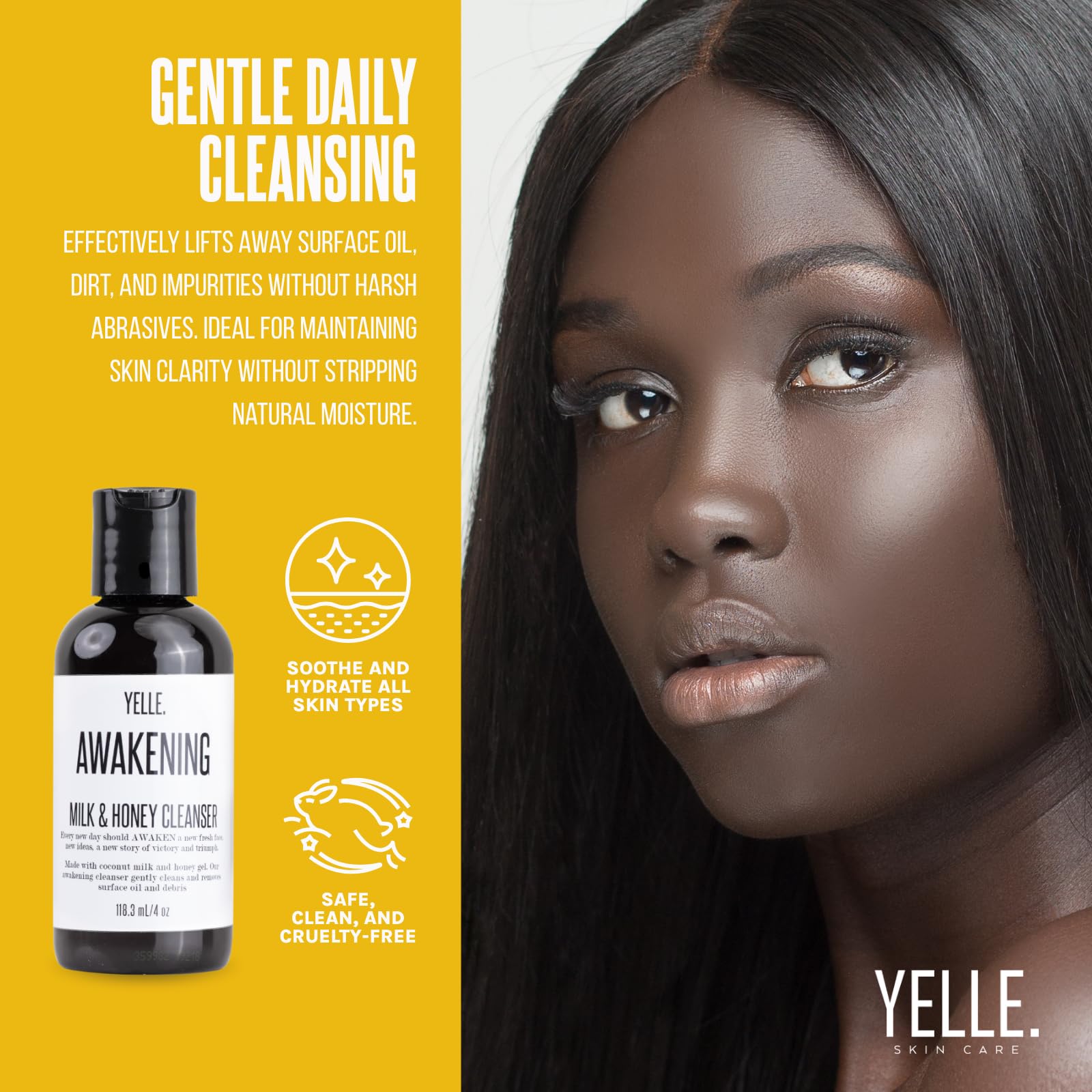 Yelle Awakening Milk & Honey Cleanser – pH-Balanced Face Wash with Coconut Milk (4oz)