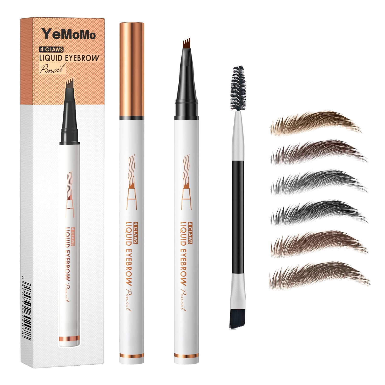 YeMoMo 4-Claw Liquid Eyebrow Pencil – Waterproof Microblading-Style Brows, 6 Shades, Fine Tip