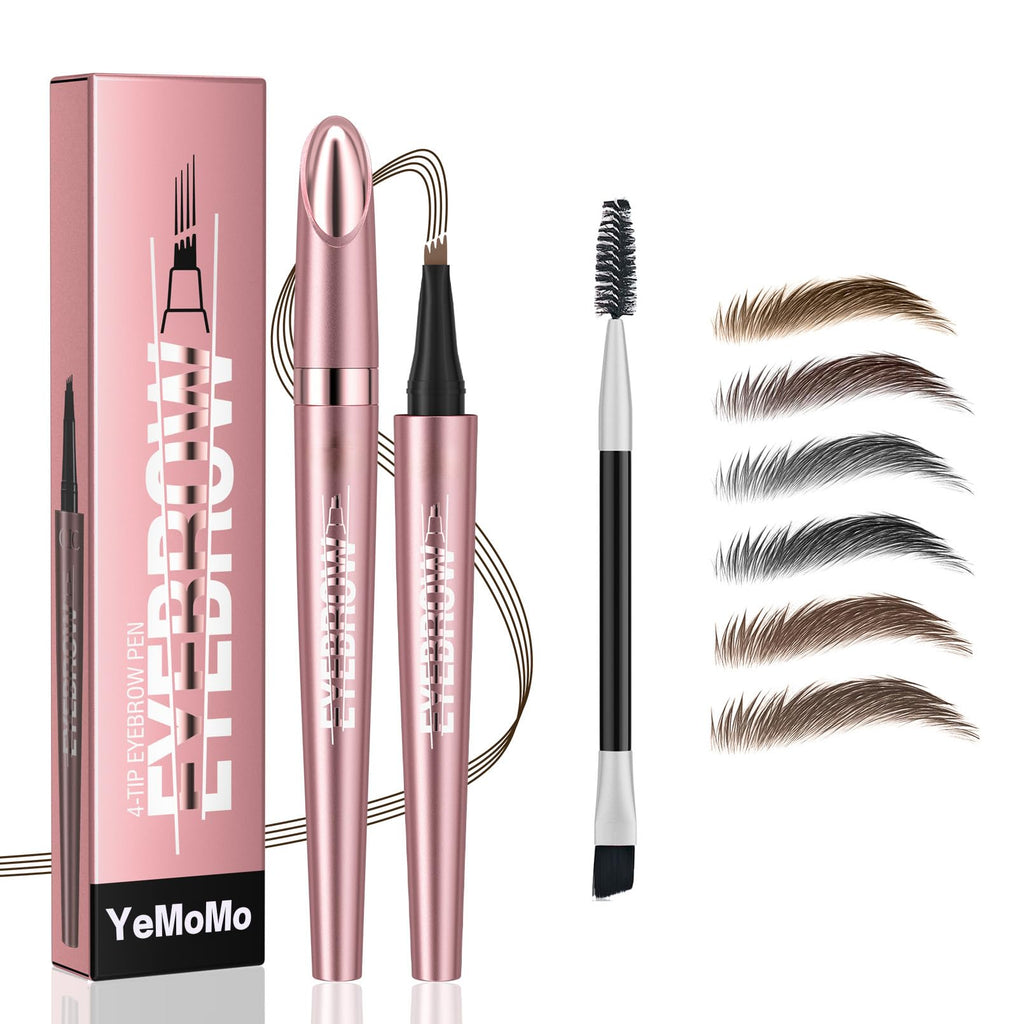 YeMoMo 4-Tip Eyebrow Pen - Hair-Like Strokes, 24Hr Waterproof, Rose Gold (5#Brown) - 6 Colors