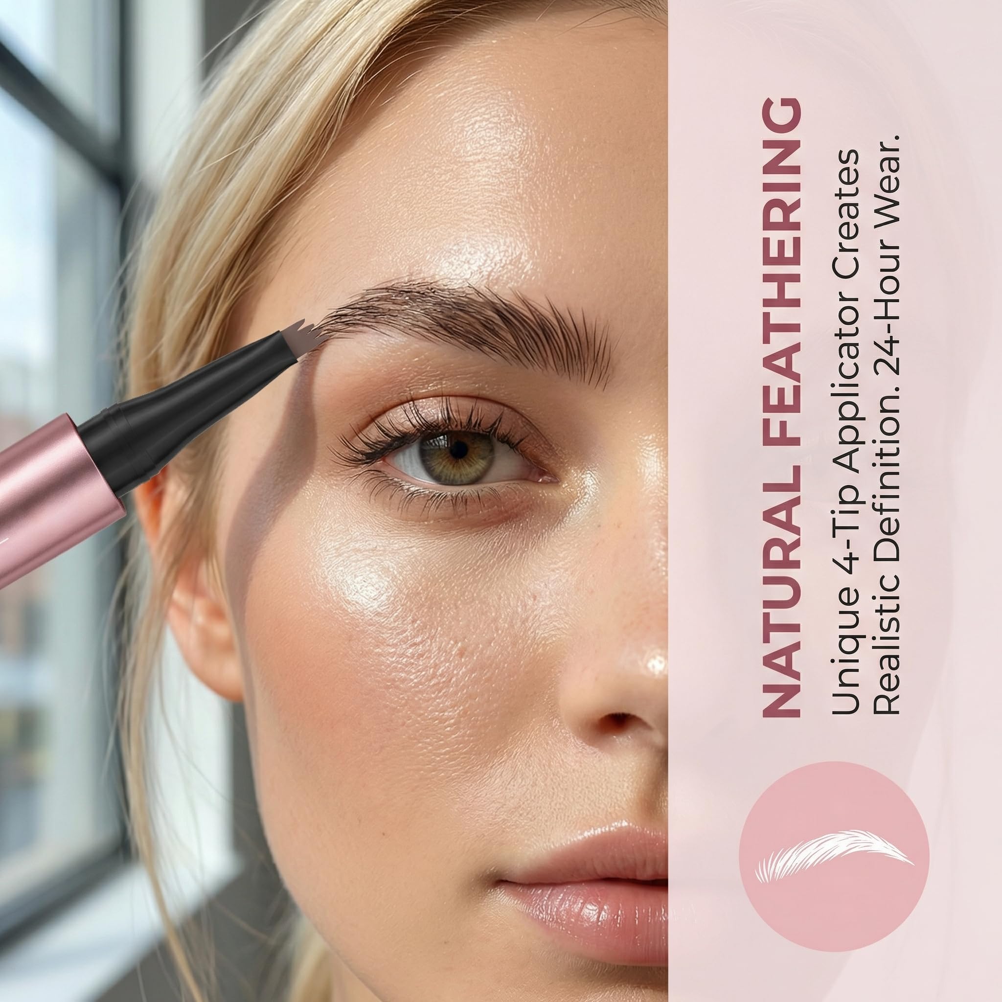 YeMoMo 4-Tip Eyebrow Pen - Hair-Like Strokes, 24Hr Waterproof, Rose Gold (5#Brown) - 6 Colors