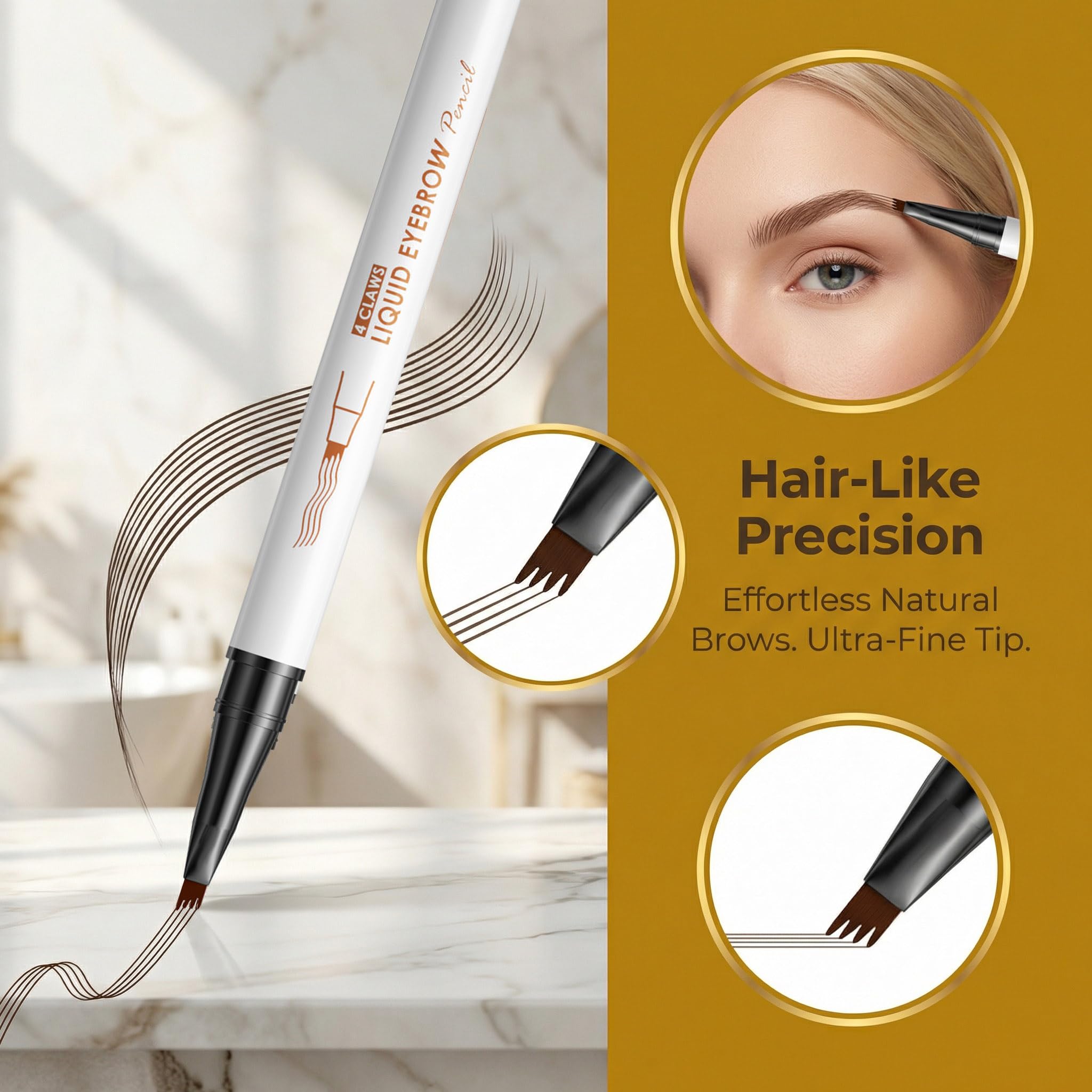 YeMoMo 4-Claw Liquid Eyebrow Pencil – Waterproof Microblading-Style Brows, 6 Shades, Fine Tip