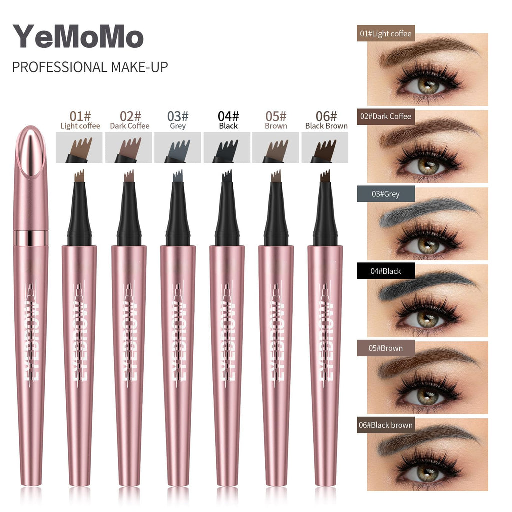 YeMoMo 4-Tip Eyebrow Pen - Hair-Like Strokes, 24Hr Waterproof, Rose Gold (5#Brown) - 6 Colors