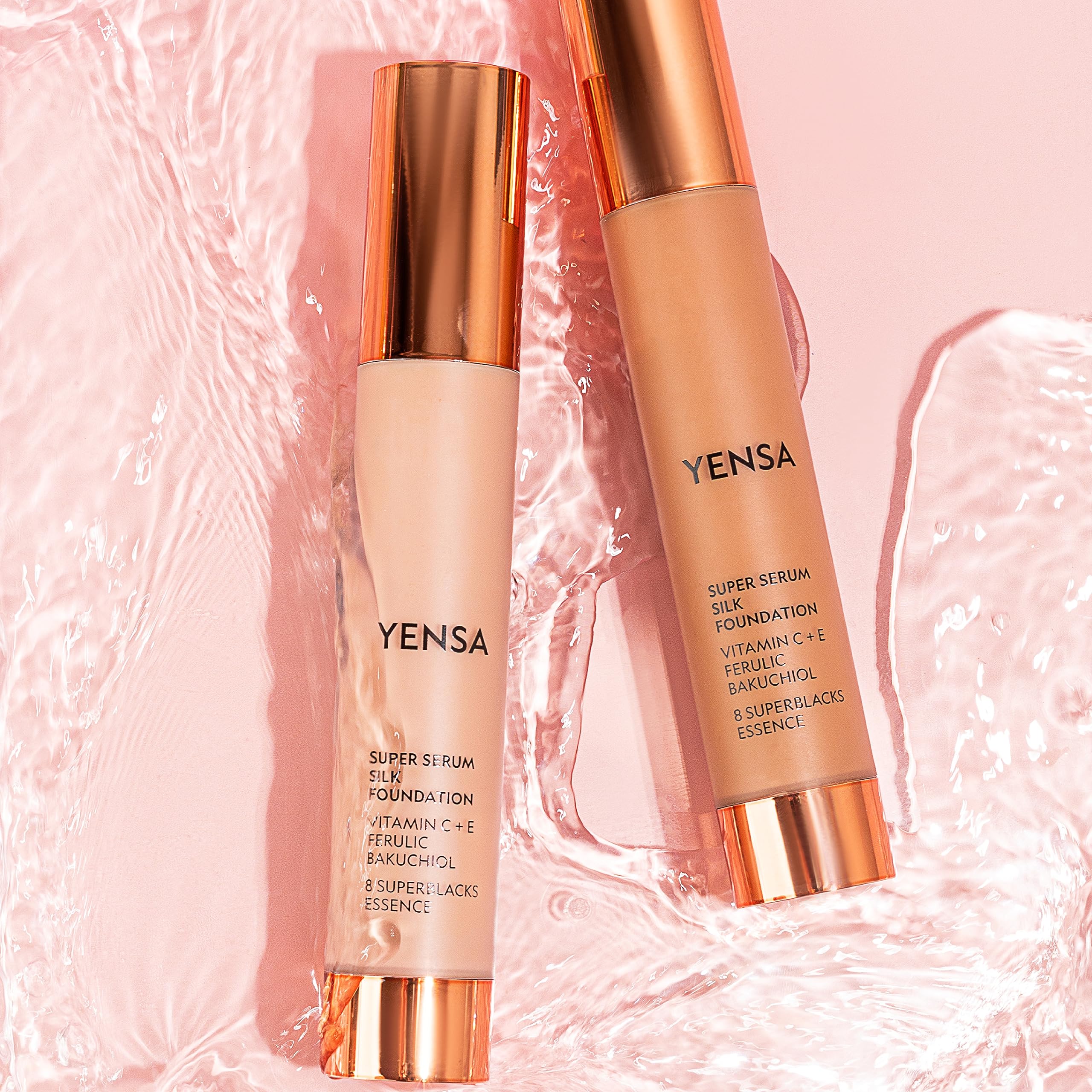 YENSA Serum Foundation Makeup - Super Silk Full Coverage with Peptides, Vitamin C & Ferulic Acid | Tan 1 (1 oz)