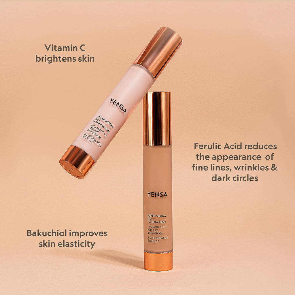 YENSA Serum Foundation Makeup — Super Silk Full Coverage (Deep 2) with Peptides, Vitamin C & Ferulic