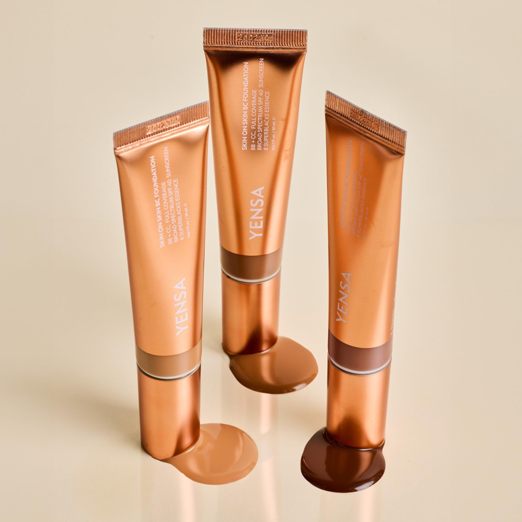 YENSA Skin on Skin BC Foundation – Buildable Full Coverage, SPF 40, Hyaluronic Acid, 8 SuperBlacks (Medium Warm)
