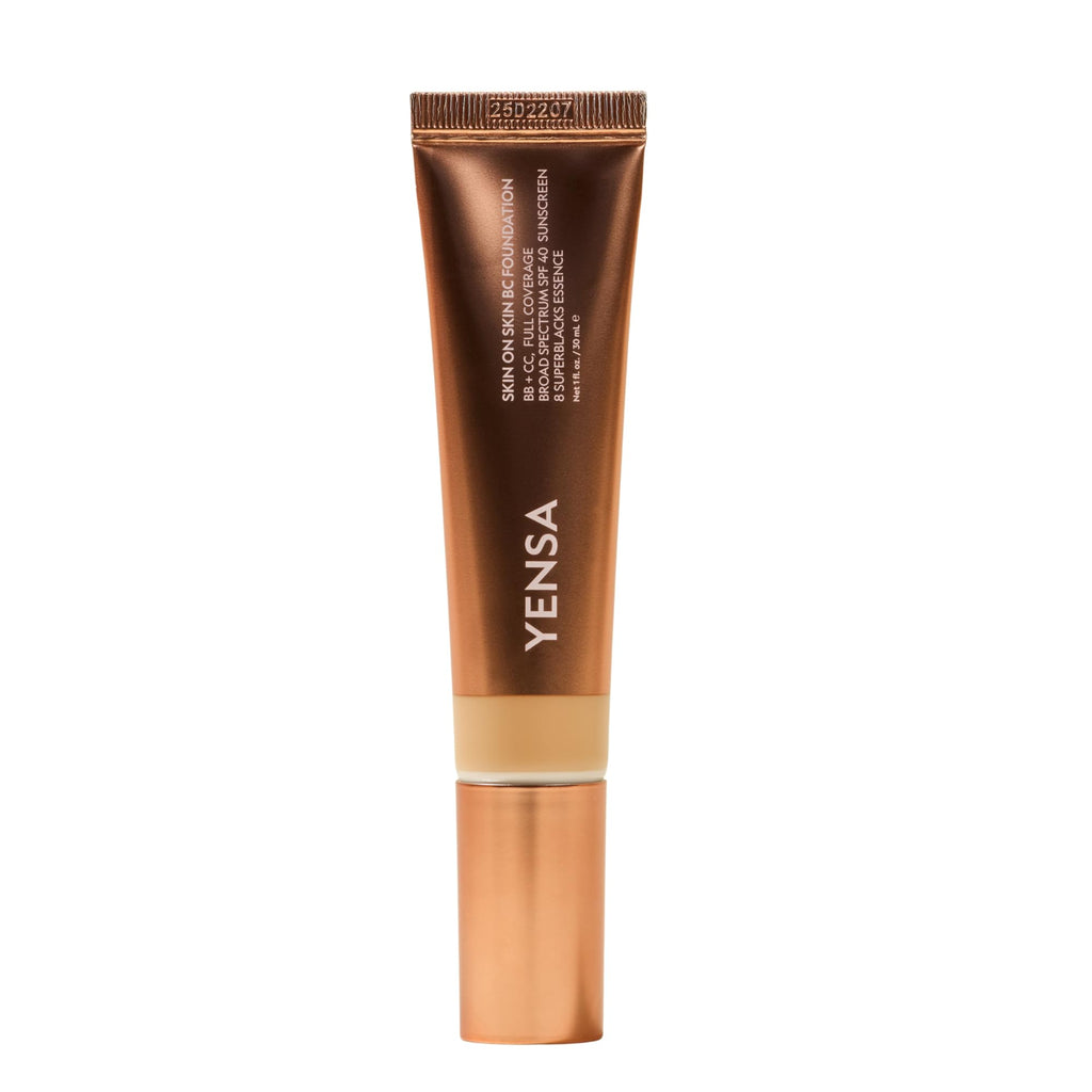 YENSA Skin on Skin BC Foundation – Buildable Full Coverage, SPF 40, Hyaluronic Acid, 8 SuperBlacks (Medium Warm)