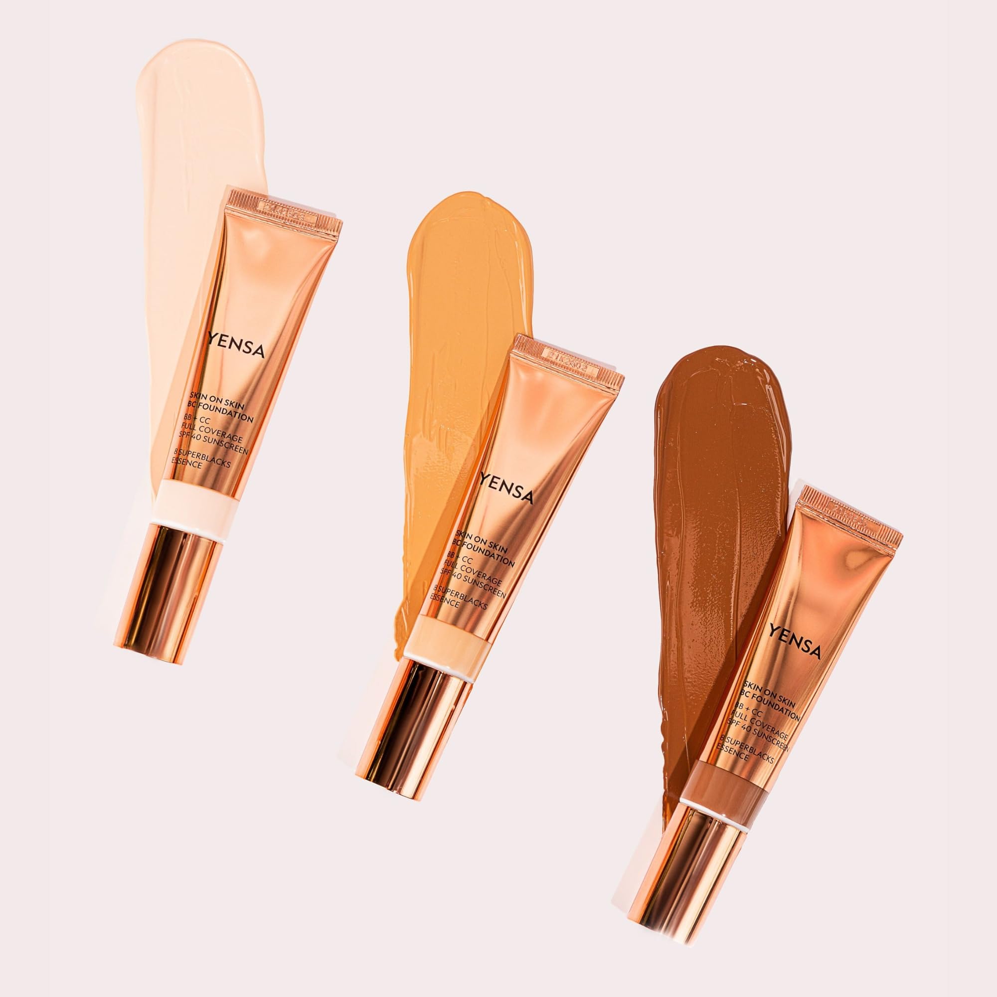 YENSA Skin on Skin BC Foundation – Buildable Full Coverage, SPF 40, Hyaluronic Acid, 8 SuperBlacks (Medium Warm)