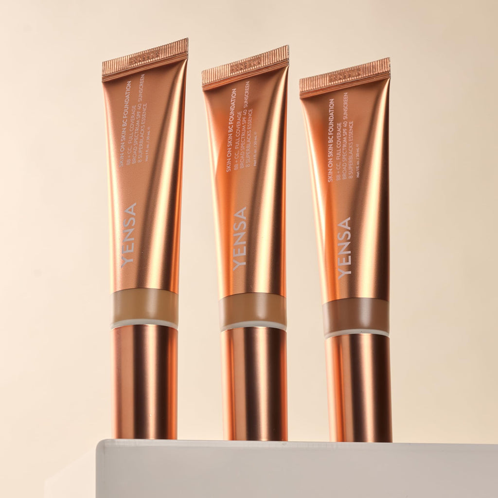 YENSA Skin on Skin BC Foundation – Buildable Full Coverage, SPF 40, Hyaluronic Acid, 8 SuperBlacks (Medium Warm)
