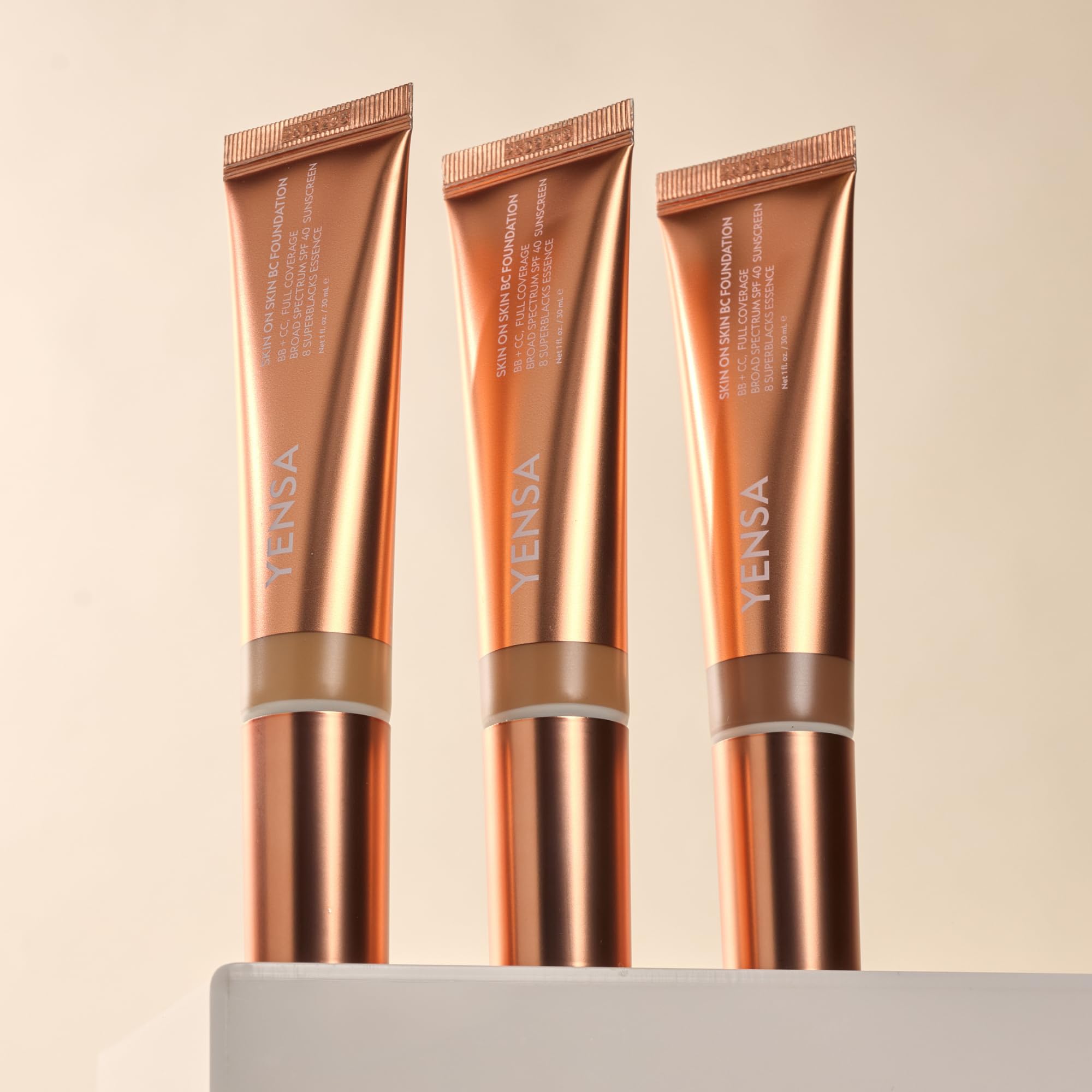 YENSA Skin on Skin BC Foundation – Buildable Full Coverage, SPF 40, Hyaluronic Acid, 8 SuperBlacks (Medium Warm)