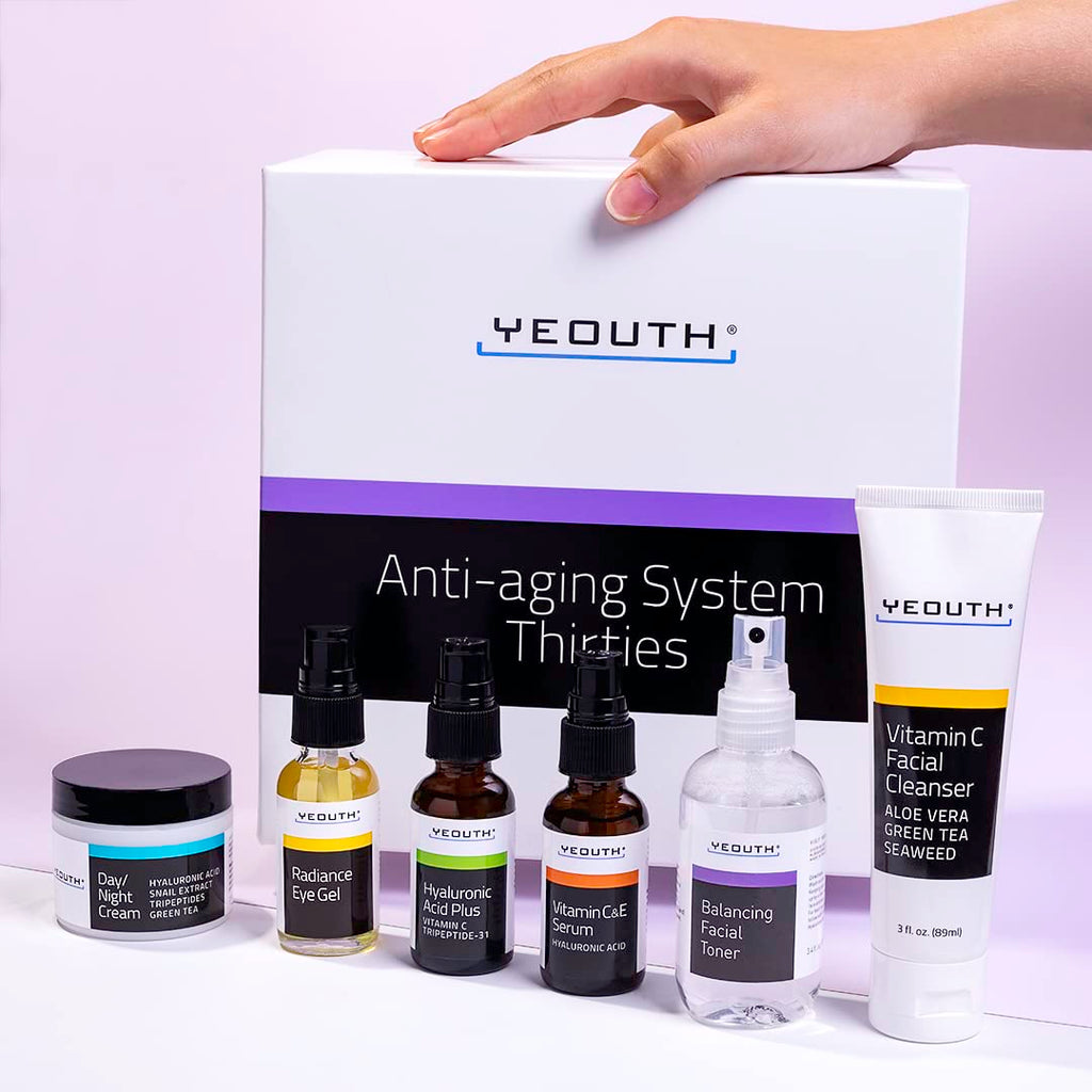 YEOUTH 6-Piece Skincare Kit: Vitamin C Cleanser, Toner, Serums, Eye Gel & Cream for Women & Men