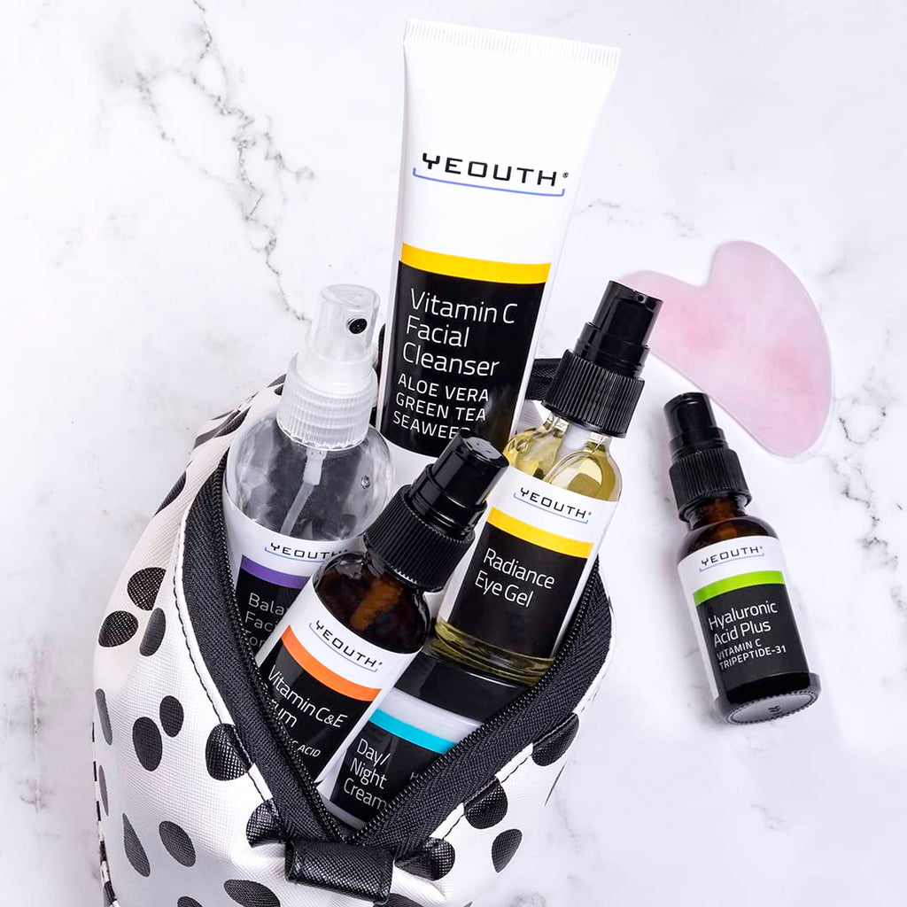 YEOUTH 6-Piece Skincare Kit: Vitamin C Cleanser, Toner, Serums, Eye Gel & Cream for Women & Men
