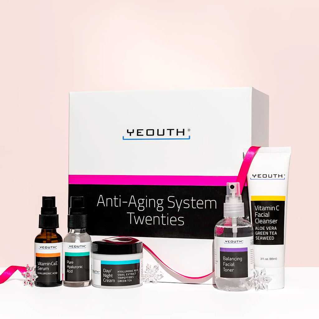 YEOUTH Skin Care Set — Hyaluronic Acid Serum, Vitamin C Serum, Cleanser, Toner & Cream | 5-Piece Gift Set