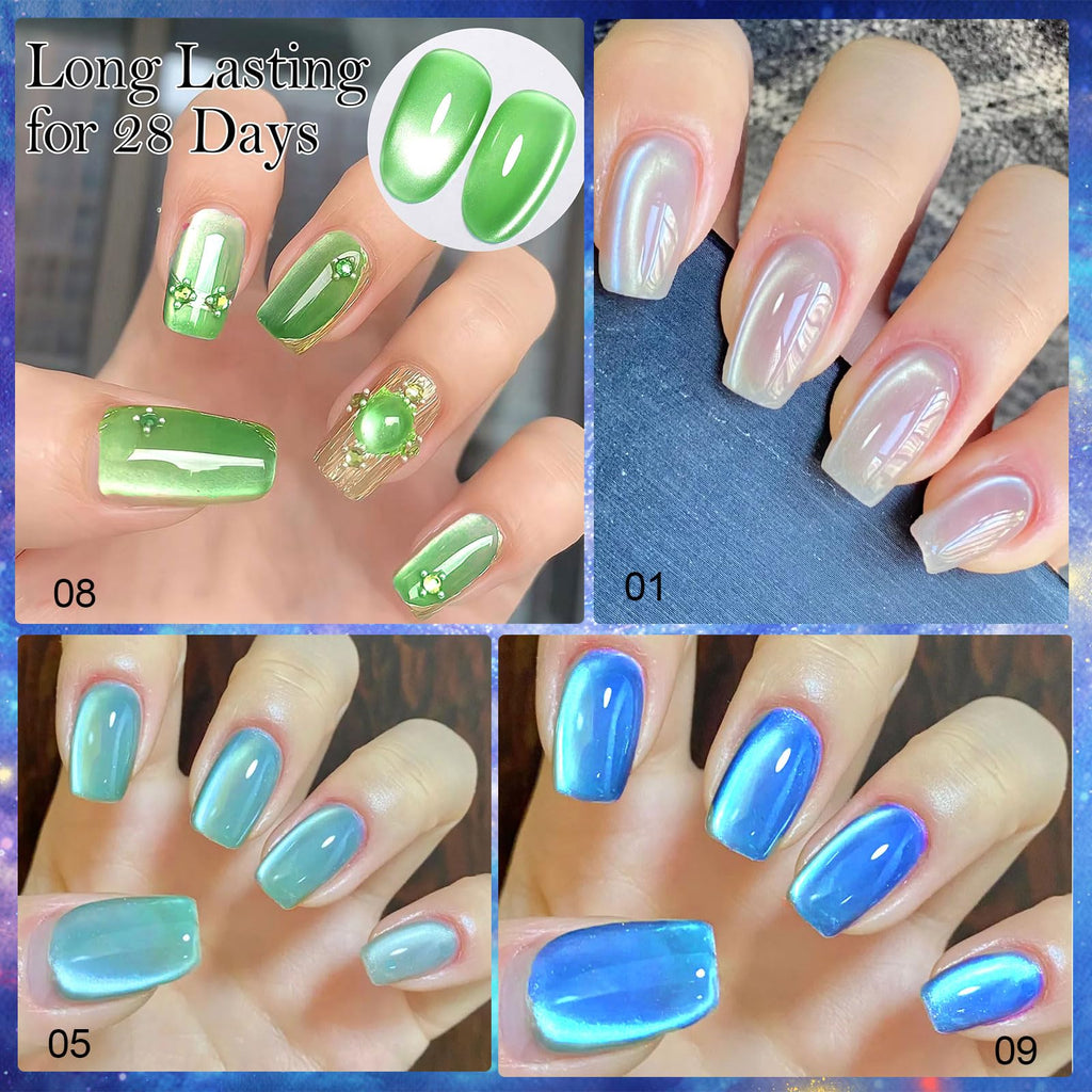 YEPYEPGO Glass Cat Eye Gel Nail Polish Set – 12 Colors with Magnetic Stick for Cat Eye Effects