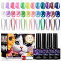 YEPYEPGO Glass Cat Eye Gel Nail Polish Set – 12 Colors with Magnetic Stick for Cat Eye Effects