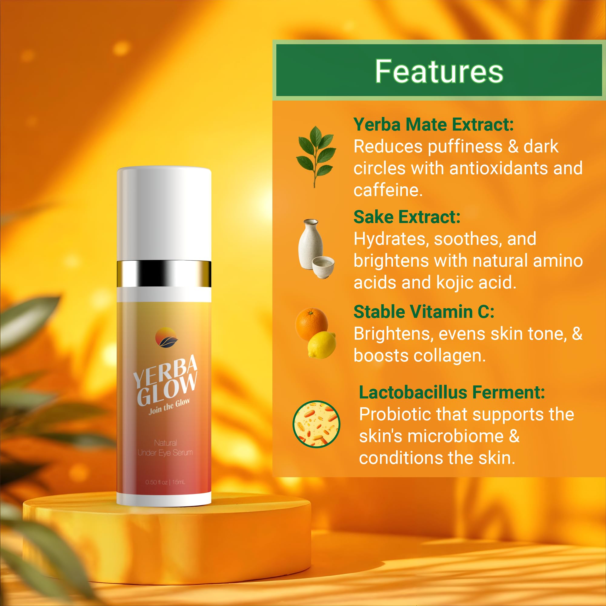 Yerba Glow Caffeine Eye Cream | Natural Under Eye Serum for Dark Circles & Puffiness
