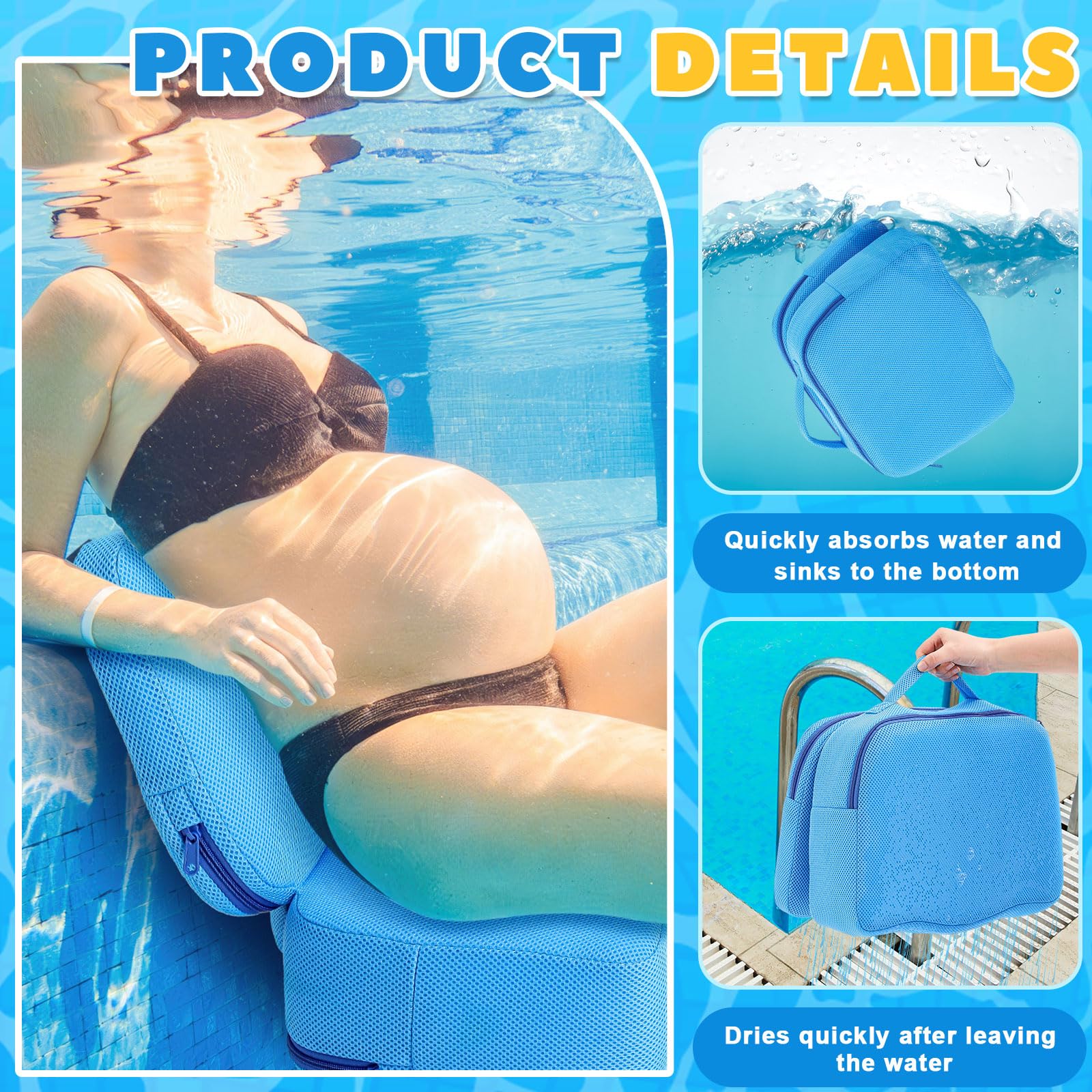 Yerliker 4 Pcs Foldable Hot Tub Booster Seat – Adjustable 2 Heights, Back Support, Washable (Blue)