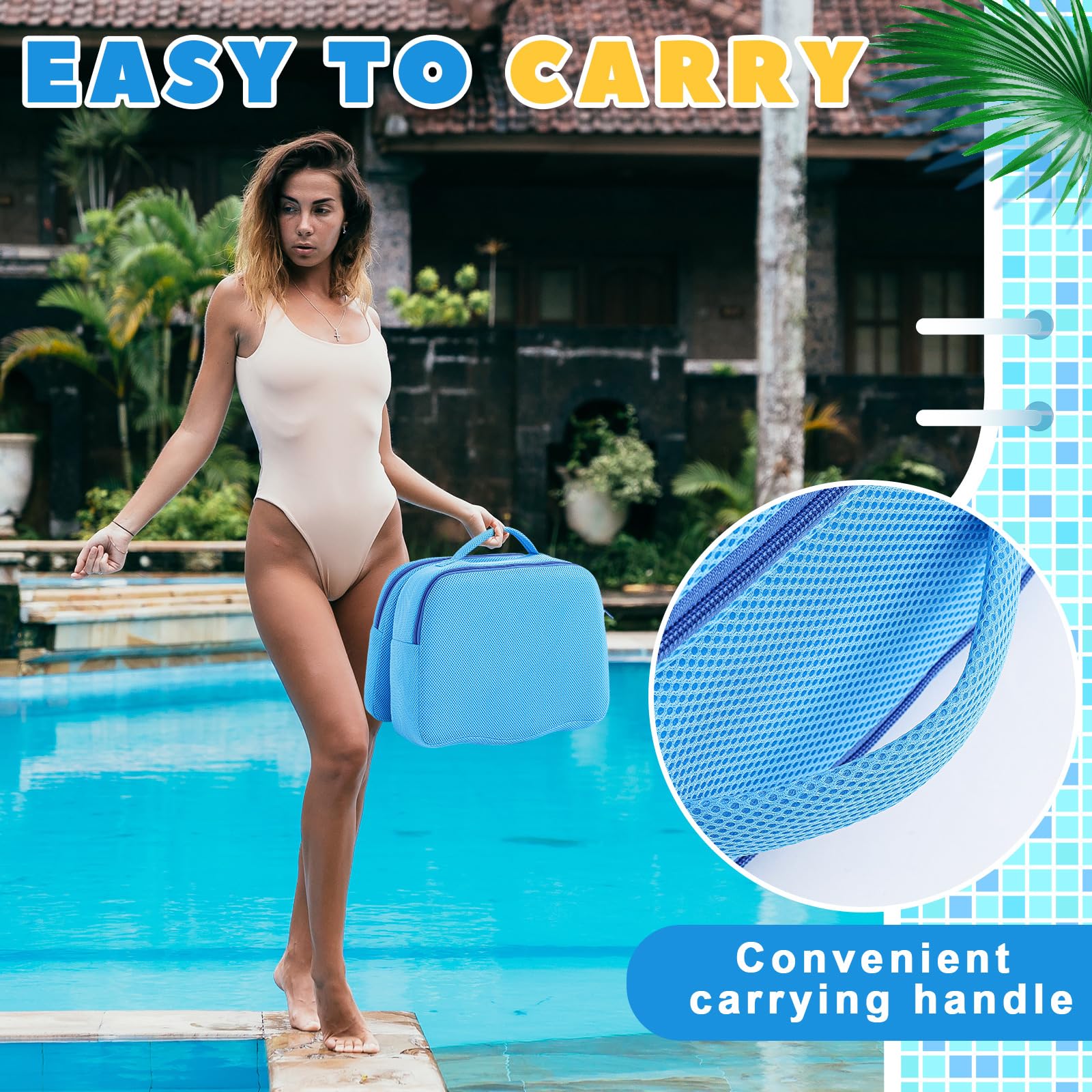 Yerliker 4 Pcs Foldable Hot Tub Booster Seat – Adjustable 2 Heights, Back Support, Washable (Blue)
