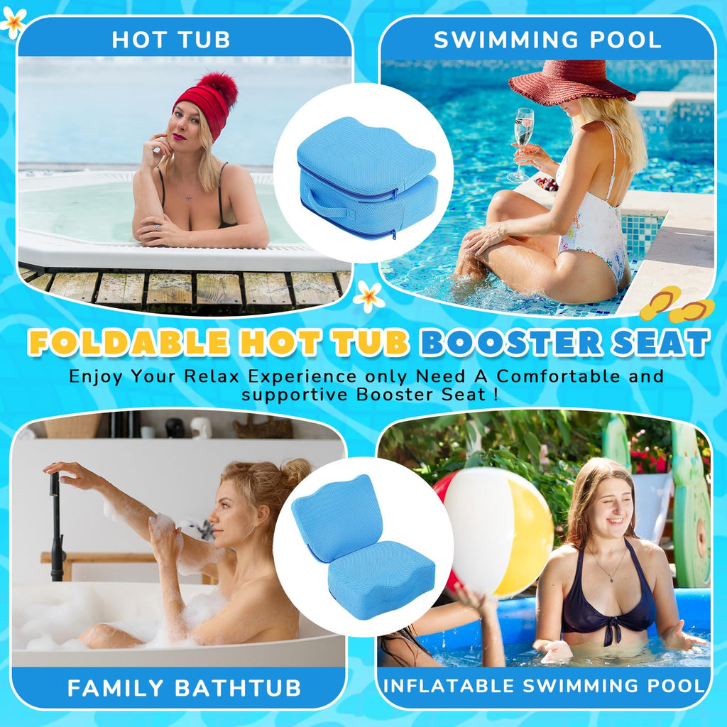 Yerliker 4 Pcs Foldable Hot Tub Booster Seat – Adjustable 2 Heights, Back Support, Washable (Blue)