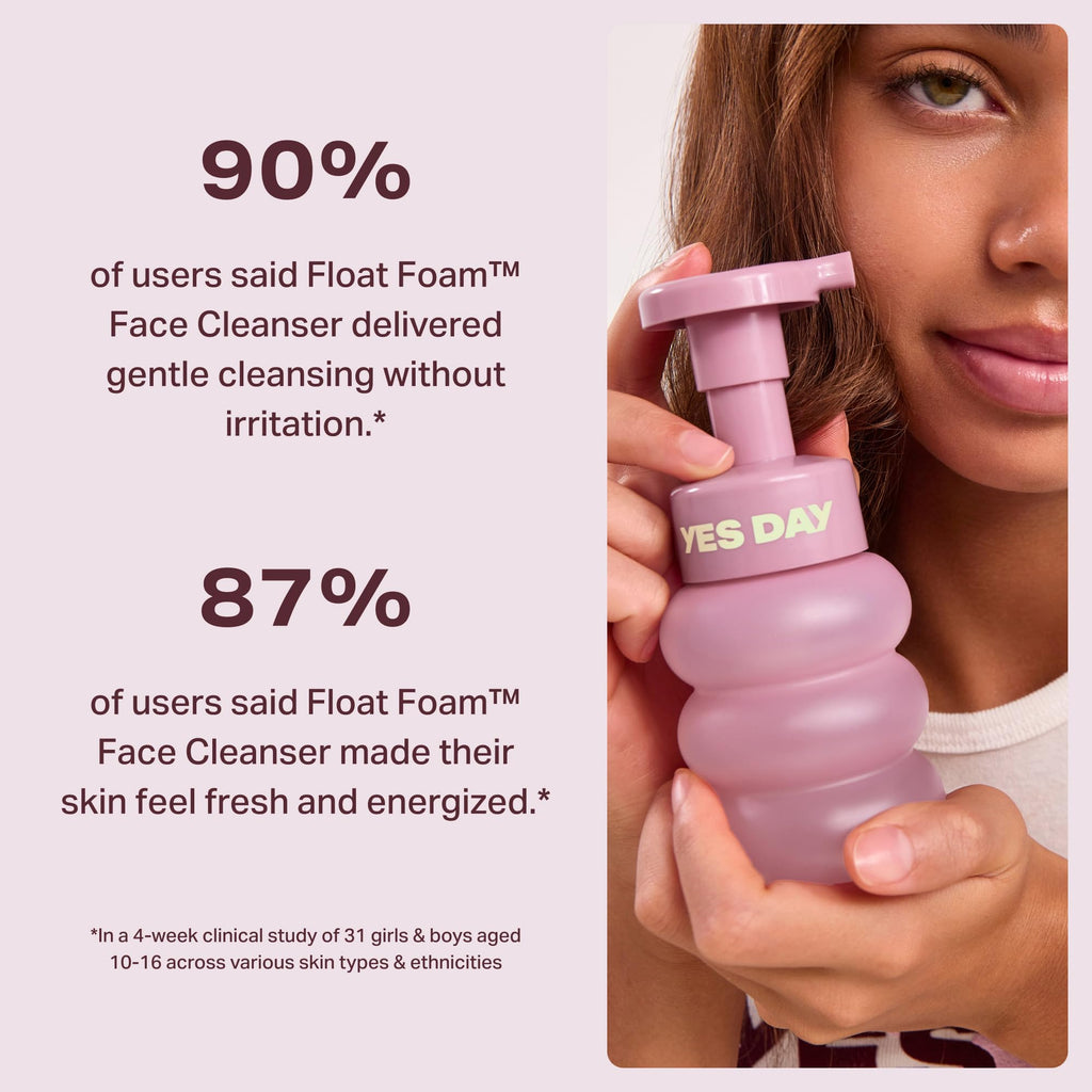 Yes Day Float Foam Face Cleanser for Teens – Gentle Foaming Wash with Coconut Water & Willowbark (150 ml)
