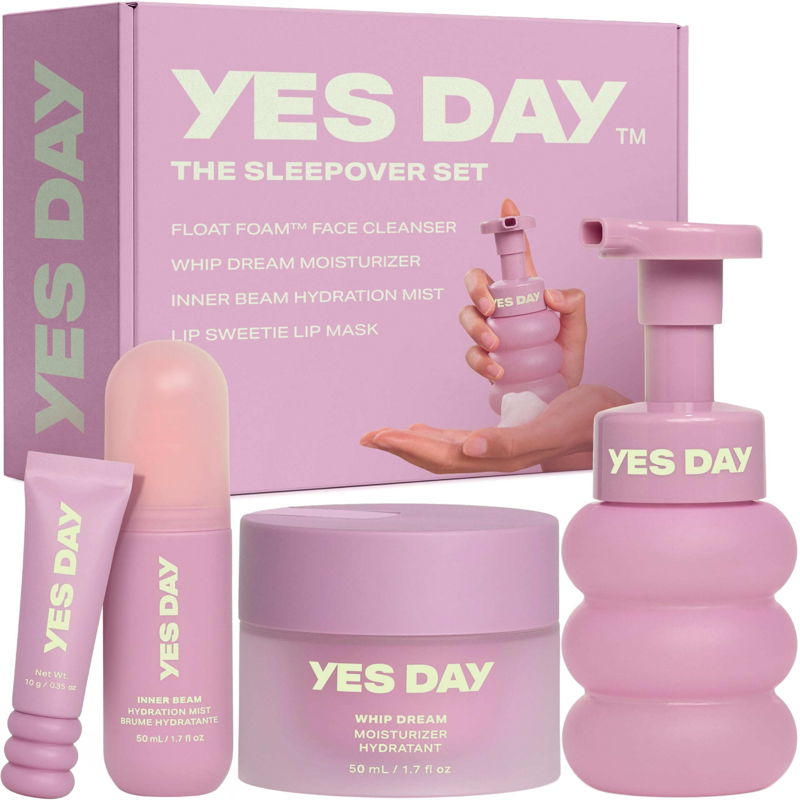 YES DAY The Sleepover Set – Teen Skincare Kit for Ages 10+ | Cleanser, Moisturizer, Hydrating Mist & Lip Mask