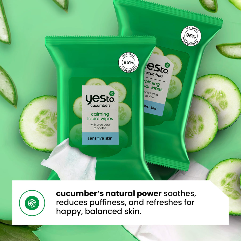 Yes To Face Wipes for Women and Men – Sensitive Cleanse with Cucumbers & Aloe (2-Pack)