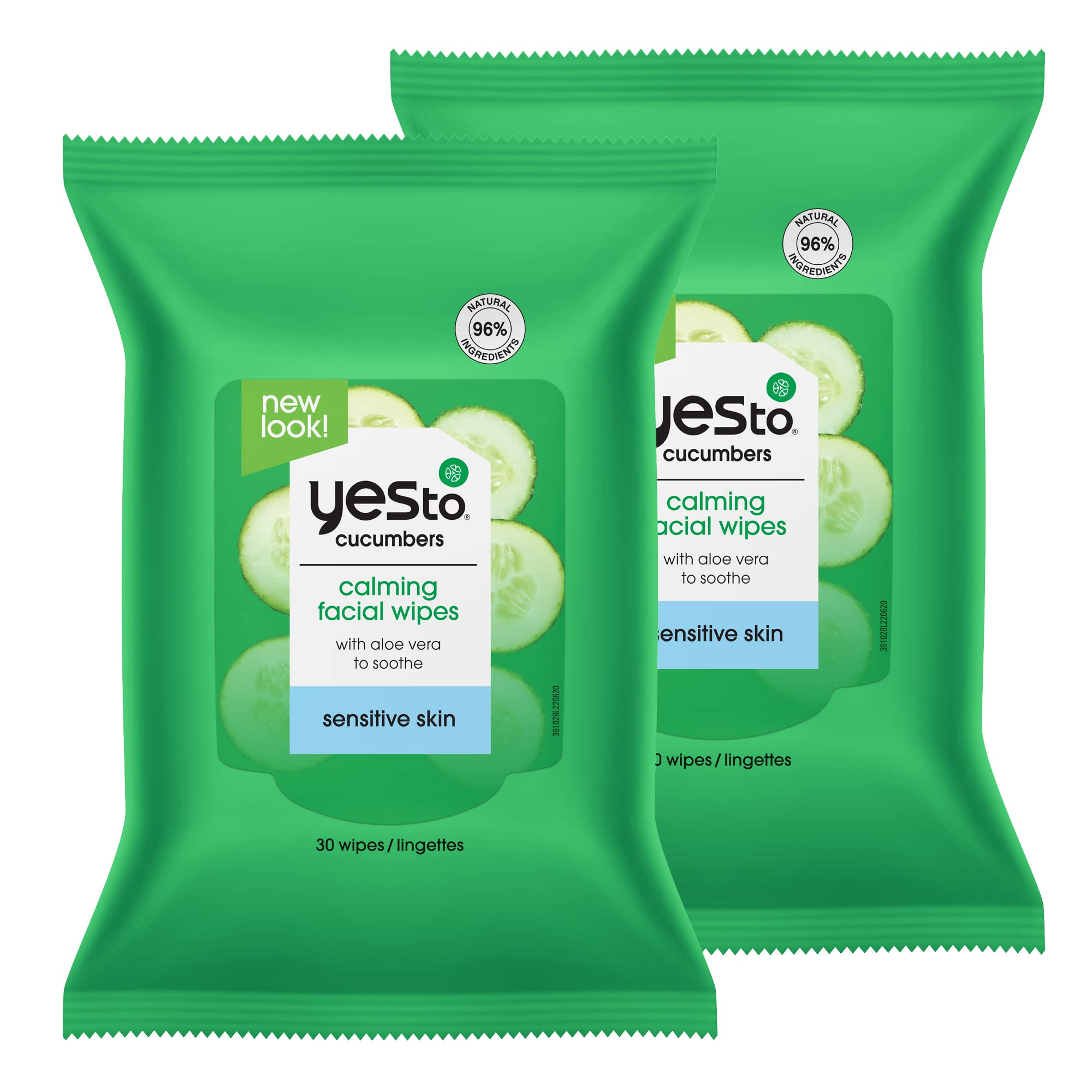 Yes To Face Wipes for Women and Men – Sensitive Cleanse with Cucumbers & Aloe (2-Pack)