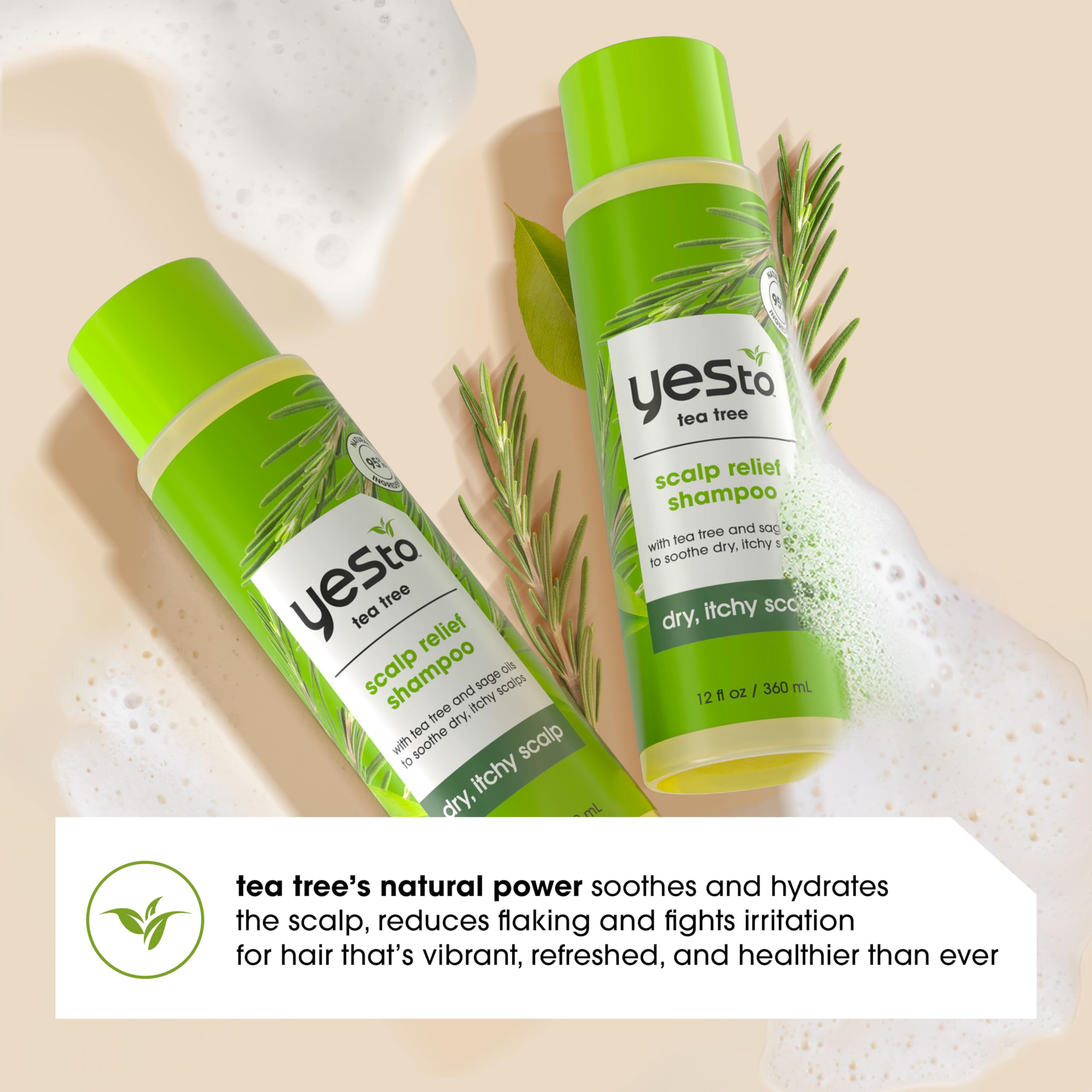 Yes To Tea Tree Scalp Relief Shampoo – pH-Balanced Calming Cleanser with Tea Tree & Sage Oil, 12 fl oz, 2-Pack, Natural & Cruelty-Free