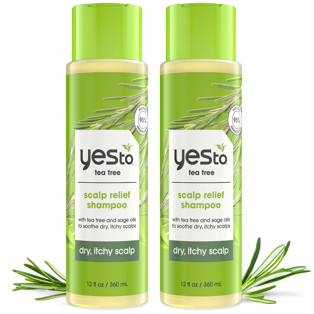 Yes To Tea Tree Scalp Relief Shampoo – pH-Balanced Calming Cleanser with Tea Tree & Sage Oil, 12 fl oz, 2-Pack, Natural & Cruelty-Free