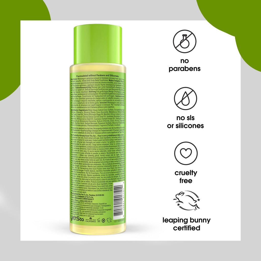 Yes To Tea Tree Scalp Relief Shampoo – pH-Balanced Calming Cleanser with Tea Tree & Sage Oil, 12 fl oz, 2-Pack, Natural & Cruelty-Free