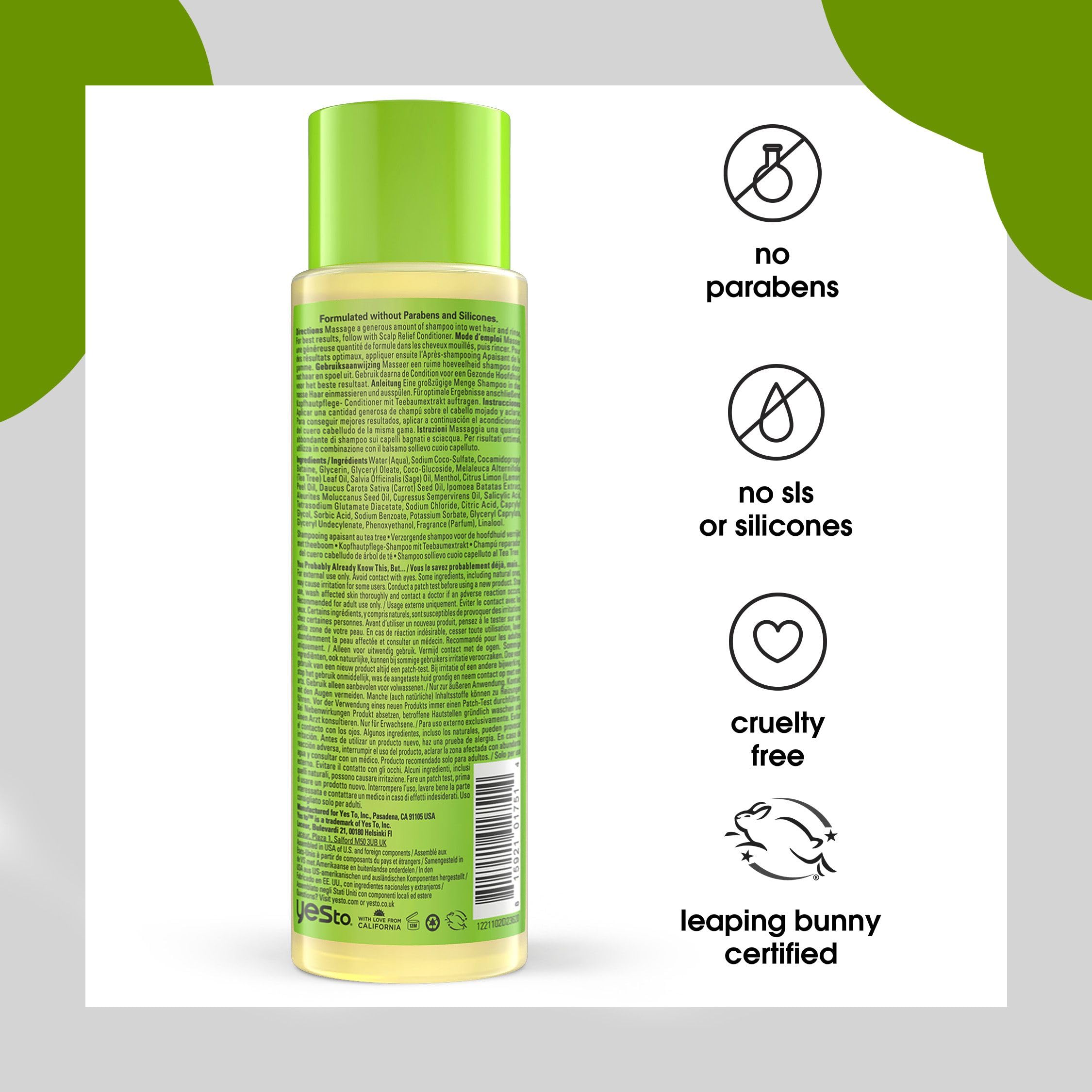 Yes To Tea Tree Scalp Relief Shampoo – pH-Balanced Calming Cleanser with Tea Tree & Sage Oil, 12 fl oz, 2-Pack, Natural & Cruelty-Free