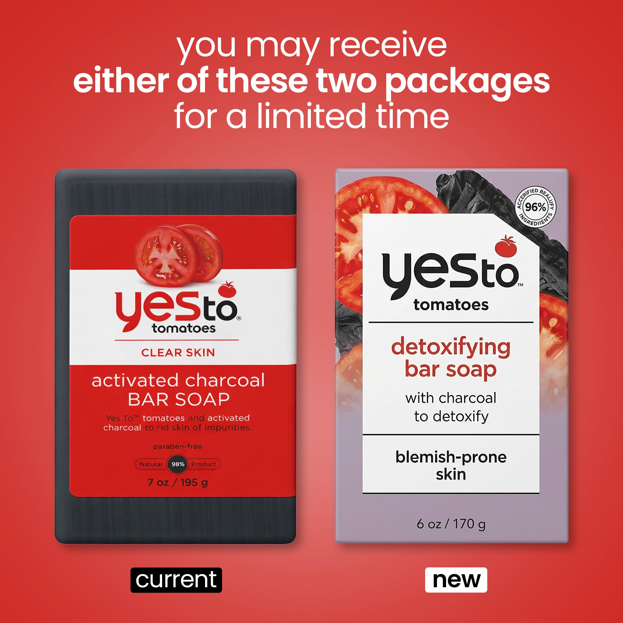 Yes To Tomatoes Charcoal Bar Soap with Tomato Extracts & Sunflower Seed Oil | Detoxifying Face & Body Soap – Paraben-Free, 6 oz, Pack of 3