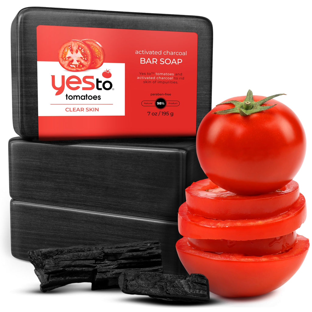 Yes To Tomatoes Charcoal Bar Soap with Tomato Extracts & Sunflower Seed Oil | Detoxifying Face & Body Soap – Paraben-Free, 6 oz, Pack of 3