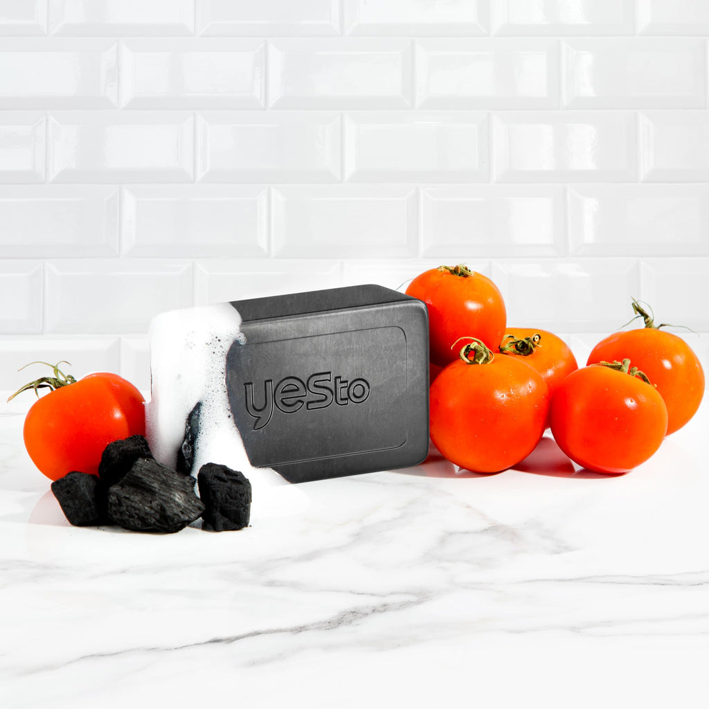 Yes To Tomatoes Charcoal Bar Soap with Tomato Extracts & Sunflower Seed Oil | Detoxifying Face & Body Soap – Paraben-Free, 6 oz, Pack of 3