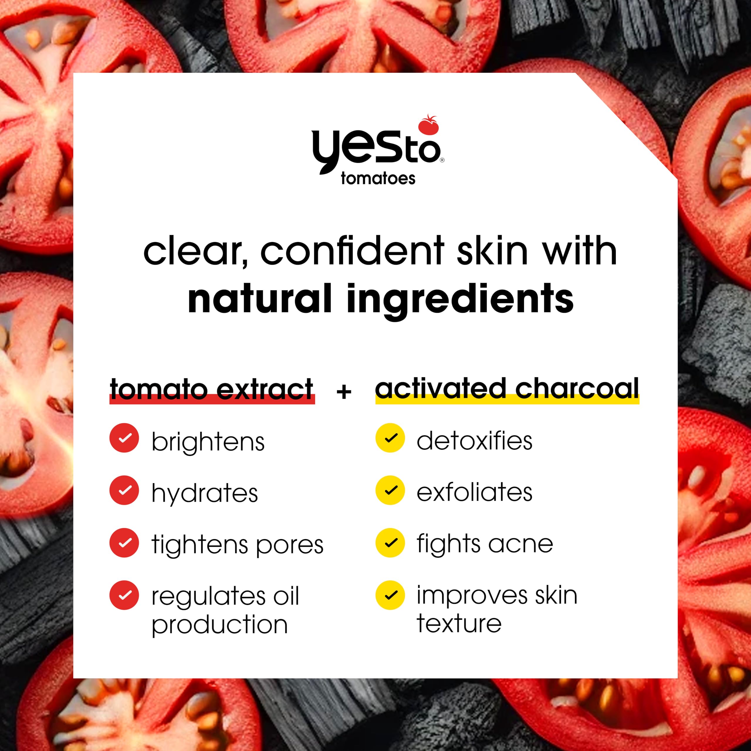 Yes To Tomatoes Charcoal Bar Soap with Tomato Extracts & Sunflower Seed Oil | Detoxifying Face & Body Soap – Paraben-Free, 6 oz, Pack of 3
