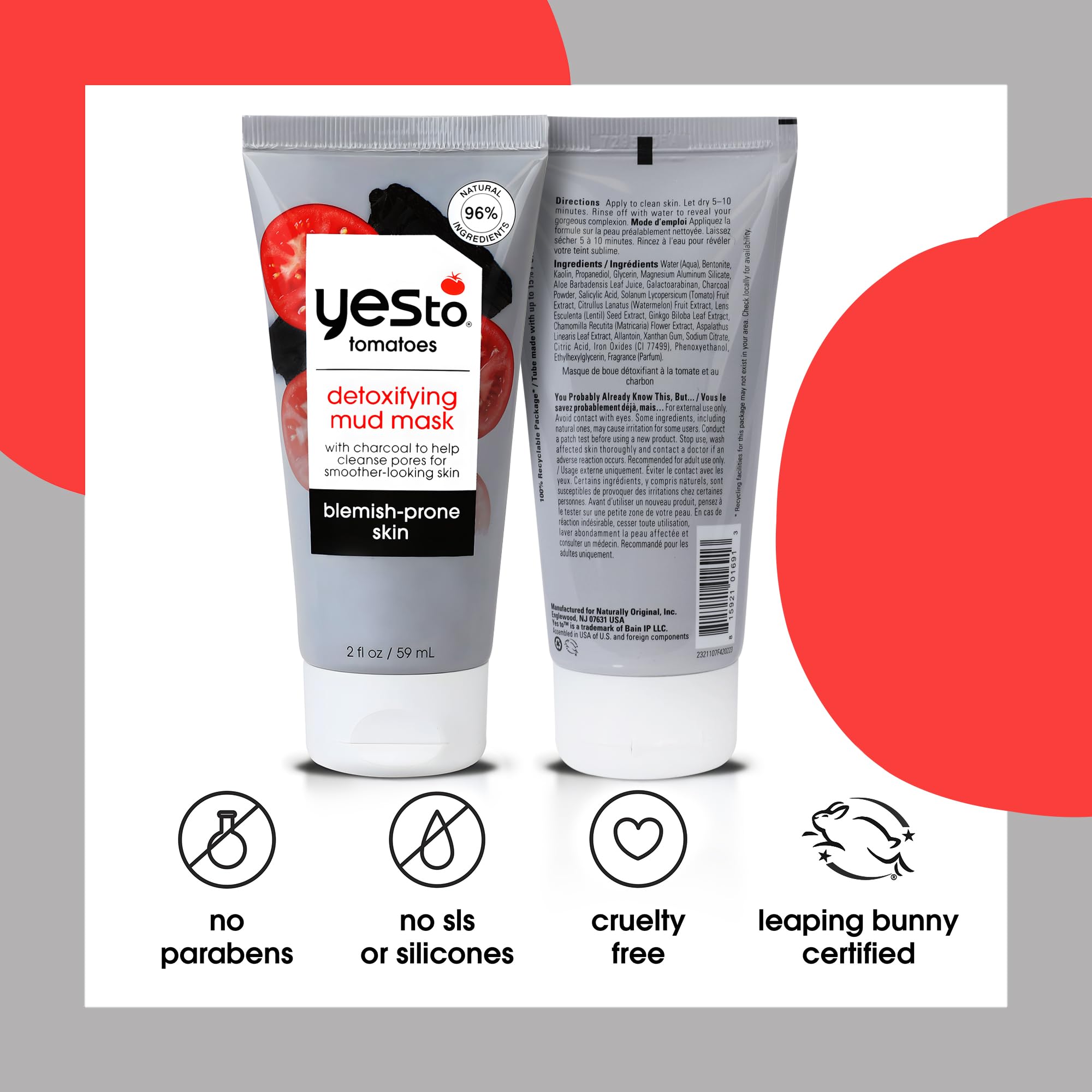 Yes To Tomatoes Detoxifying Charcoal Mud Mask for Acne-Prone Skin – 2.006 fl oz